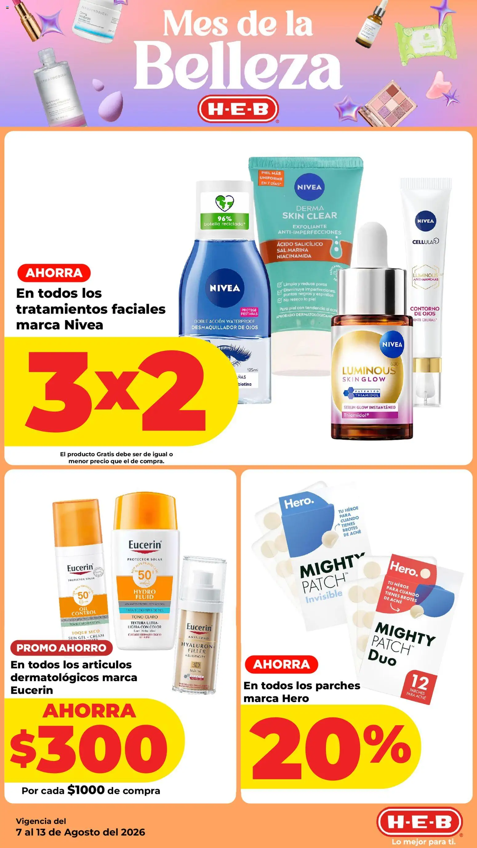 Nuevas ofertas de H-E-B válidas en toda la República Mexicana desde el 07/08/2026. ¡Encuentra las mejores ofertas en H-E-B folleto! | Página: 7 | Productos: Sal, Contorno, Botella, Protector solar