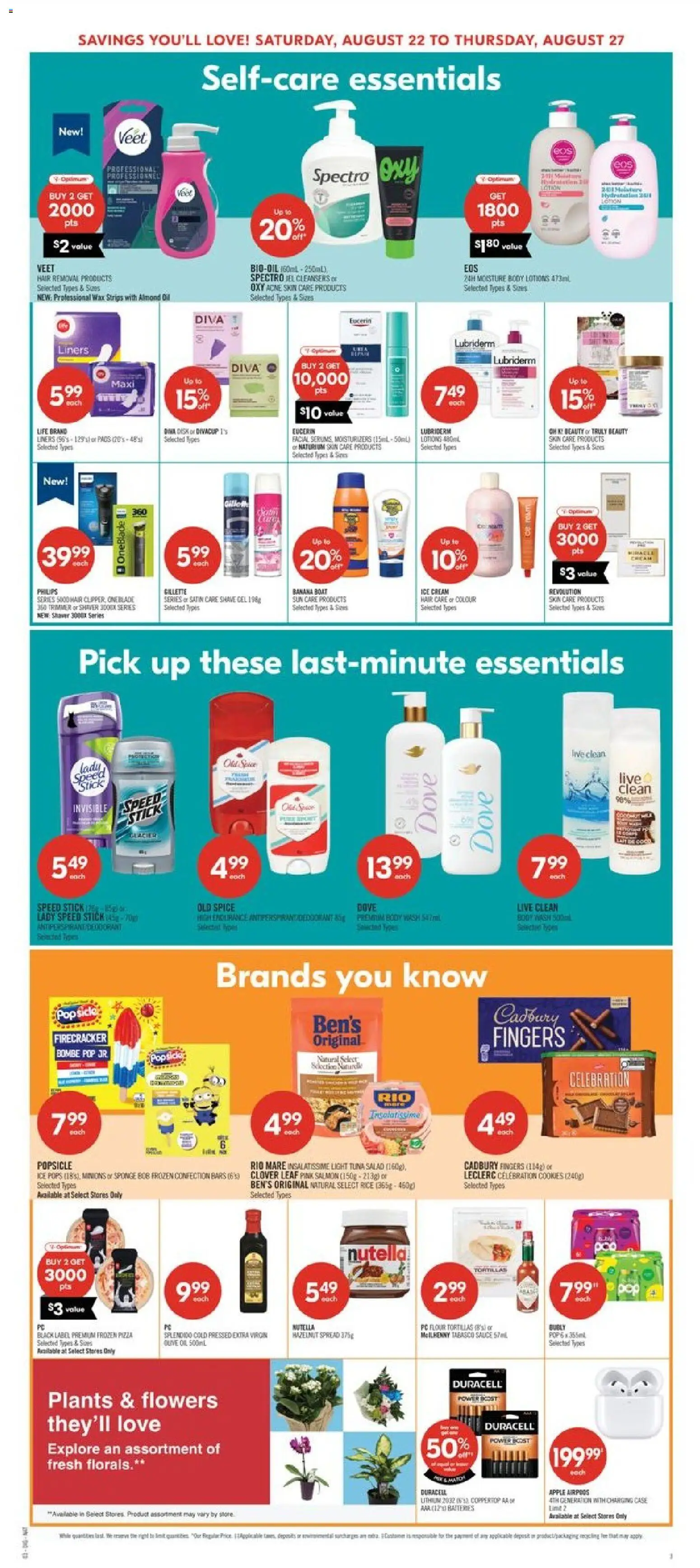 Shoppers flyer valid from Aug 22, 2026 | Page: 17 | Products: Cream, Disk, Flowers, Nutella