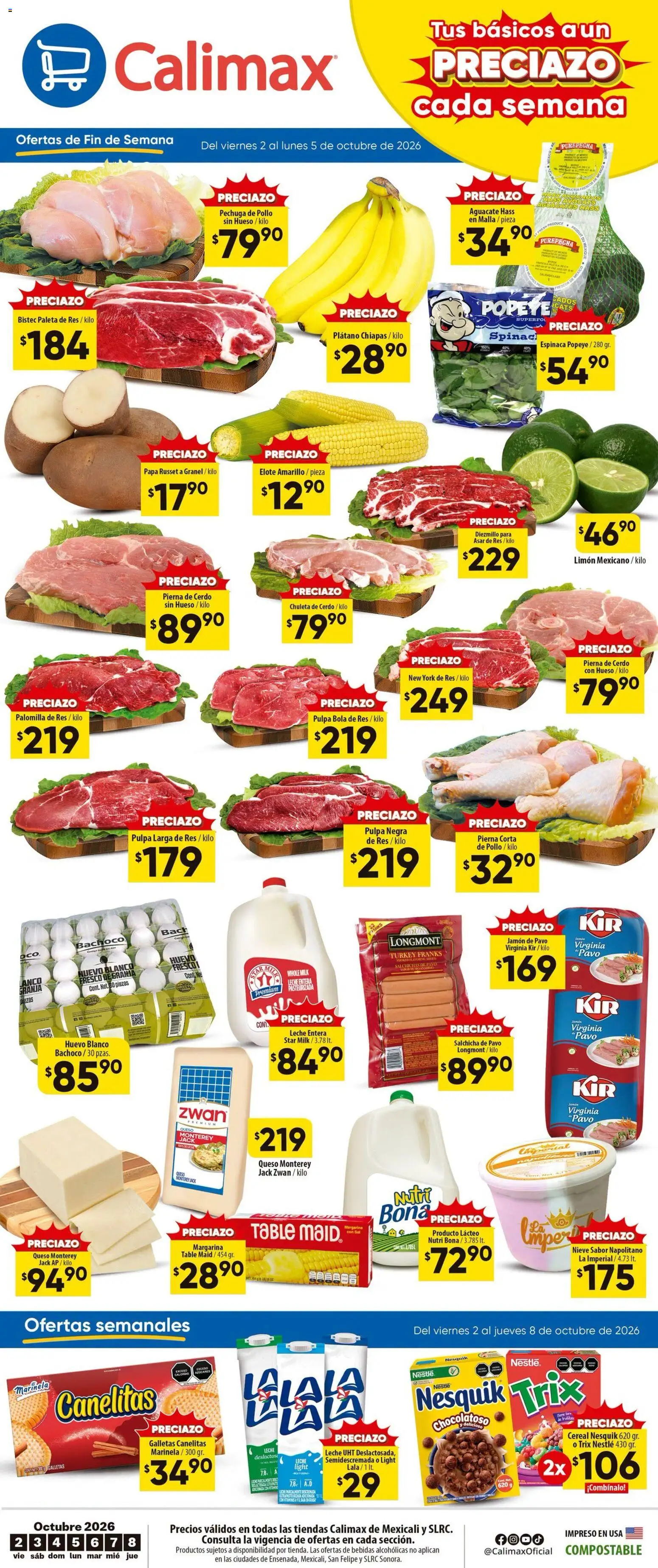 Nuevas ofertas de Calimax válidas en toda la República Mexicana desde el 02/10/2026. ¡Encuentra las mejores ofertas en Calimax folleto Mexicali y SLRC! | Página: 1