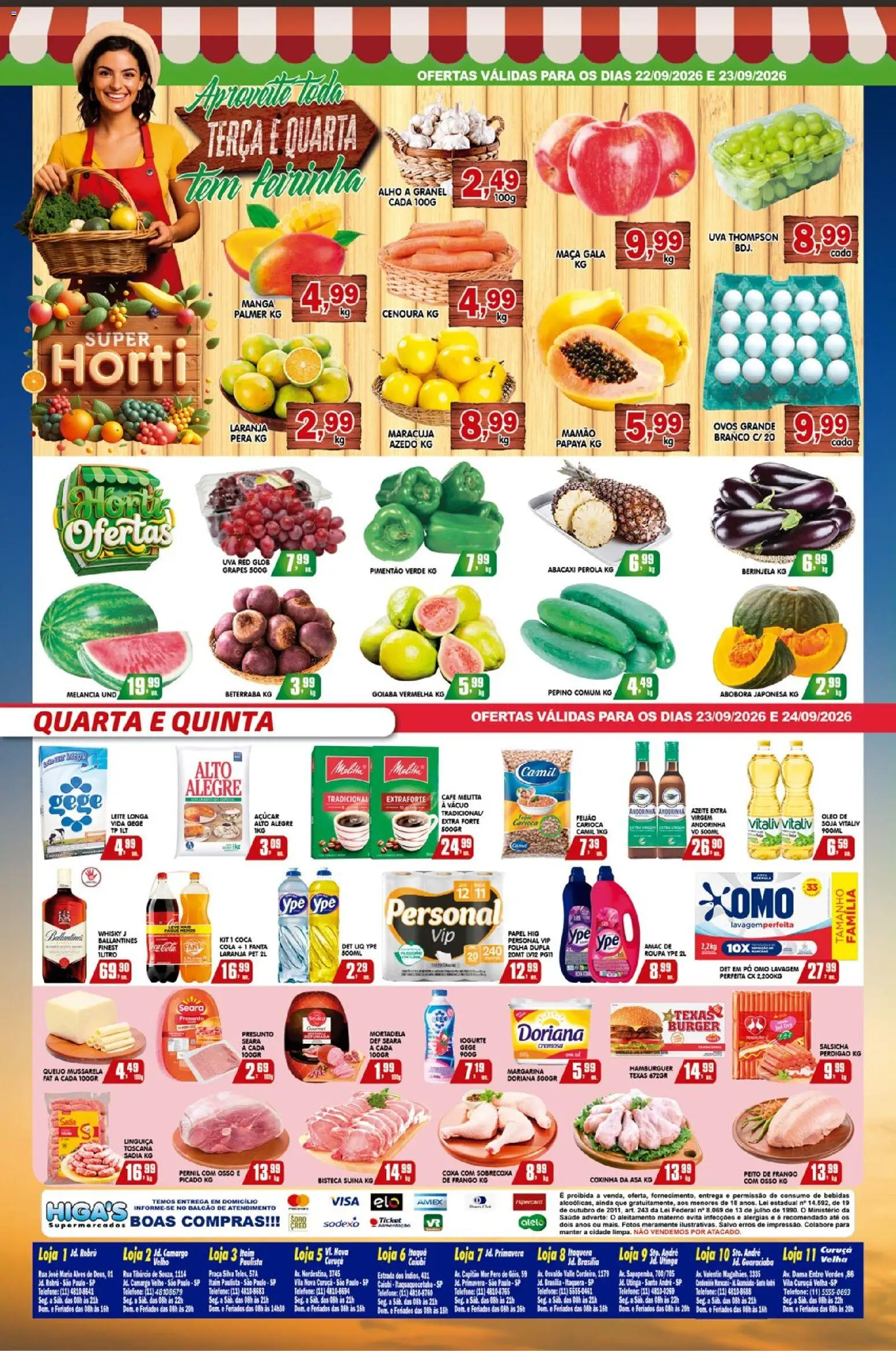 Higa's Supermercado Folheto - válido de 23/09/2026 | Página: 4 | Produtos: Maracujá, Bebidas, Pernil, Mussarela