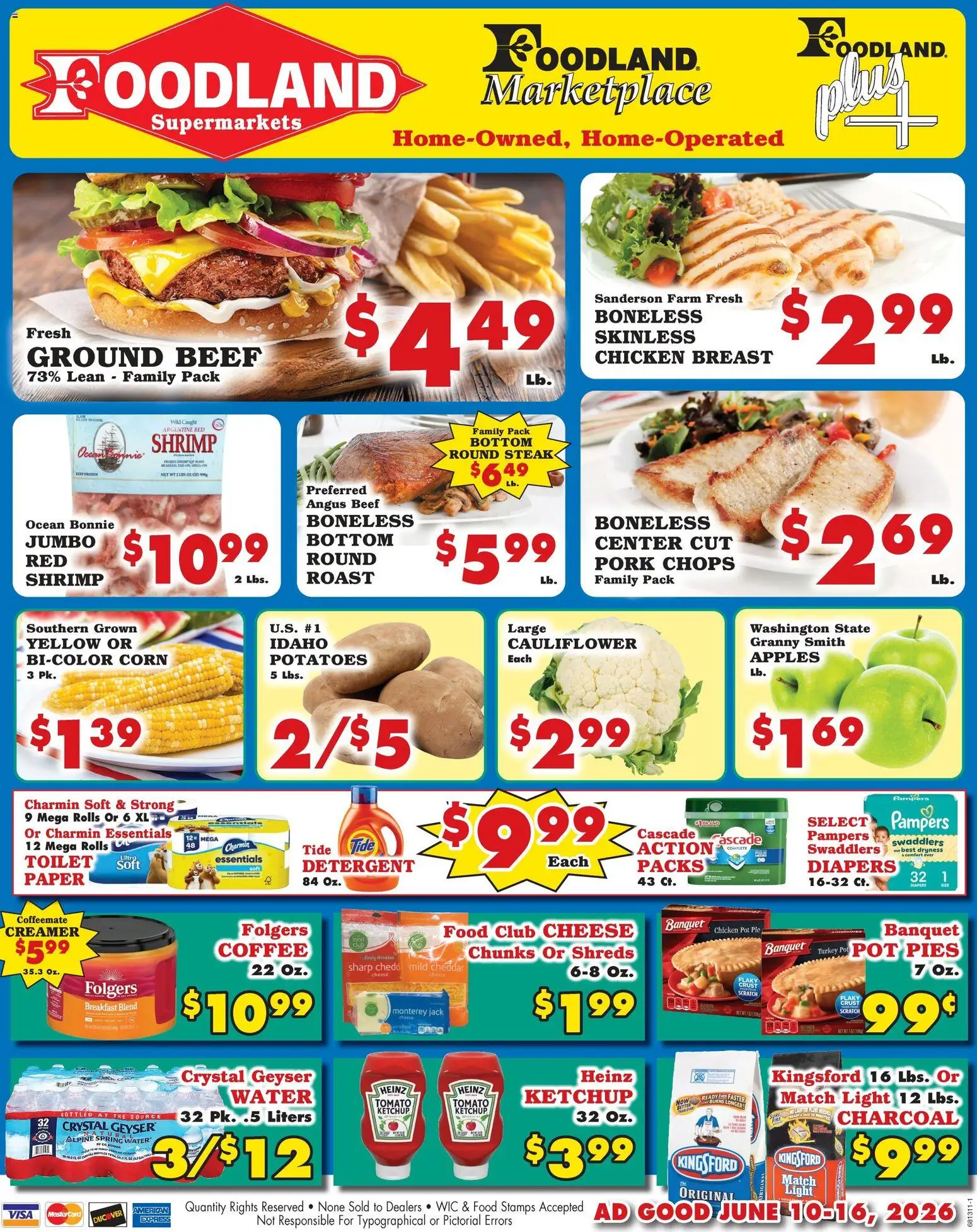 Foodland Weekly Ad - Supermarkets - valid from 10.06.2026 | Page: 1 | Products: Corn, Detergent, Potatoes, Cauliflower