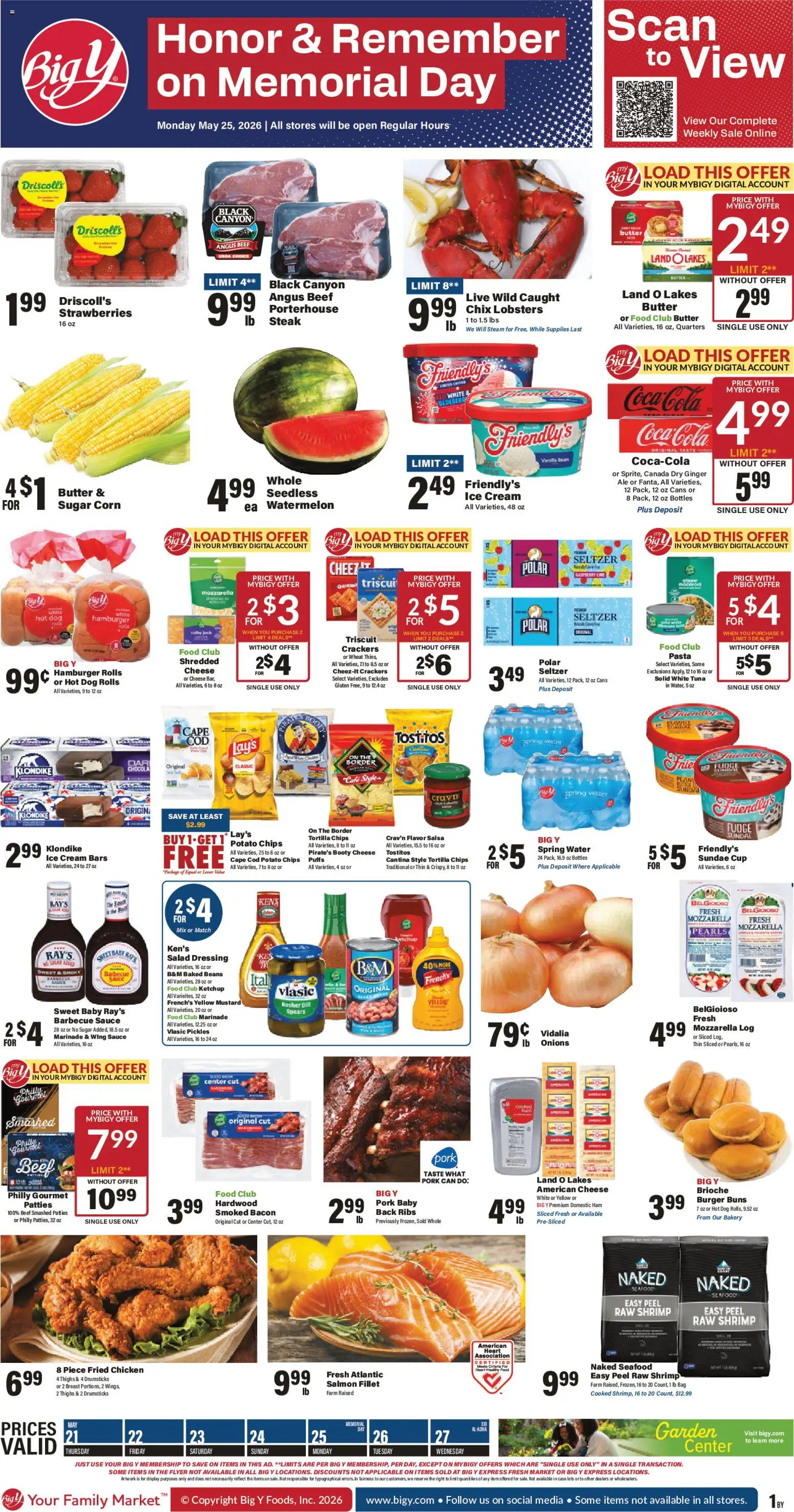 Big Y Weekly Ad - valid from 21.05.2026 | Page: 1 | Products: Butter, Salad, Water, Watermelon