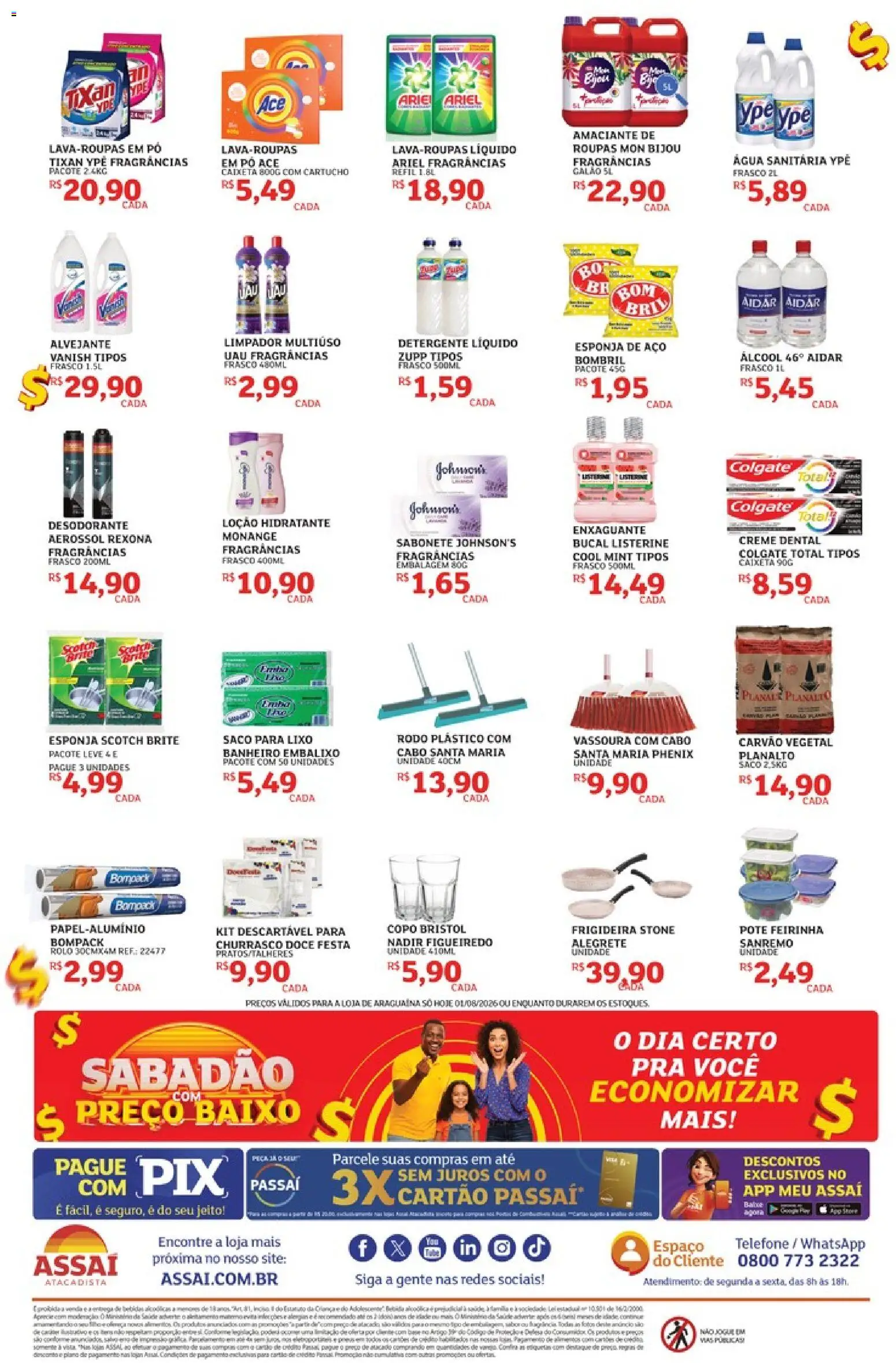Assaí Atacadista Folheto - válido de 01/08/2026 | Página: 4 | Produtos: Ariel, Rolo, Roupas, Telefone