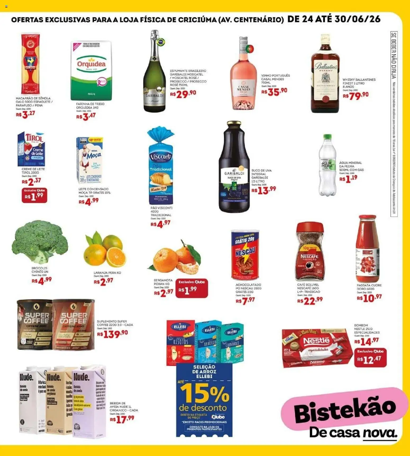 Bistek Supermercados Folheto - válido de 24/06/2026 | Página: 3 | Produtos: Bergamota, Nescau, Leite, Creme