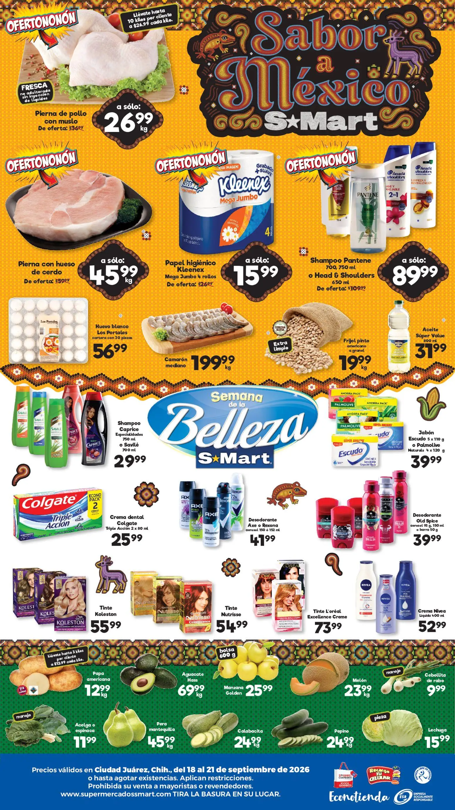 Nuevas ofertas de S-Mart válidas en toda la República Mexicana desde el 18/09/2026. ¡Encuentra las mejores ofertas en S-Mart folleto Juárez! | Página: 2 | Productos: Pollo, Melón, Cerdo, Pepino