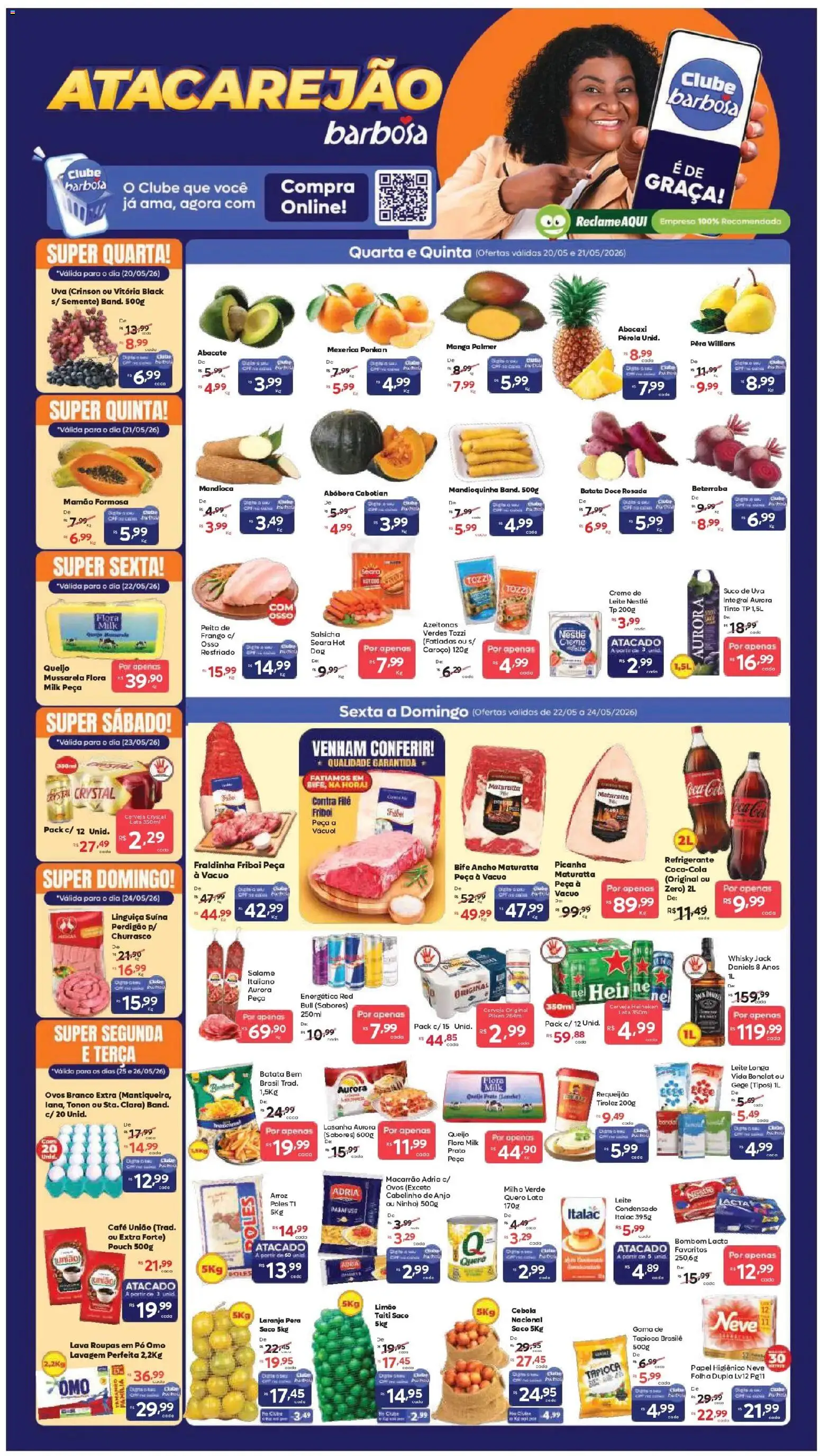 Barbosa Supermercados Folheto - válido de 20.05.2026 | Página: 1 | Produtos: Salsicha, Picanha, Ovos, Refrigerante