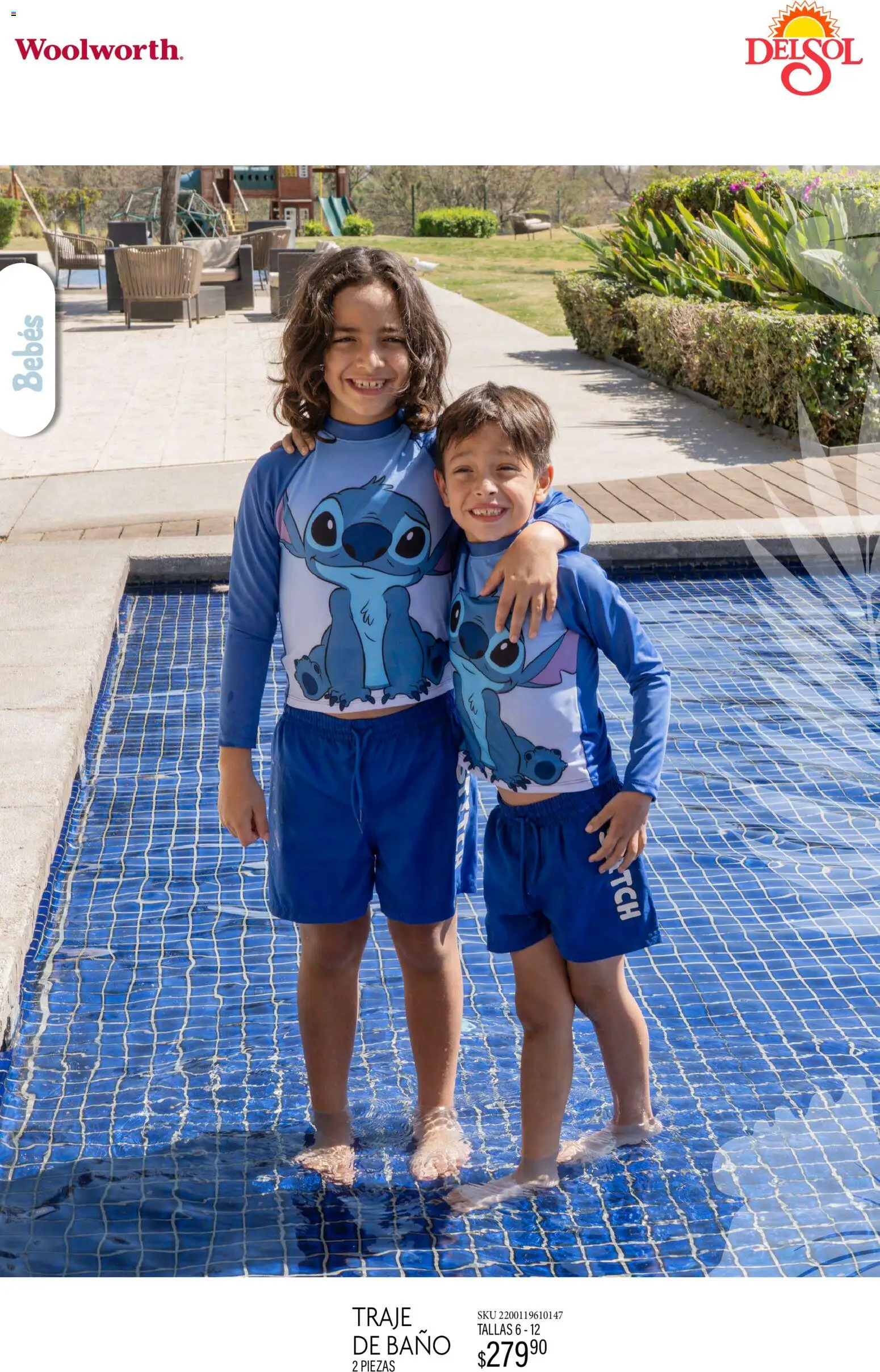 Nuevas ofertas de Del Sol y Woolworth válidas en toda la República Mexicana desde el 19.03.2026. ¡Encuentra las mejores ofertas en Del Sol y Woolworth catálogo Luce tus Vacaciones con Stitch! | Página: 7 | Productos: Traje, Baño
