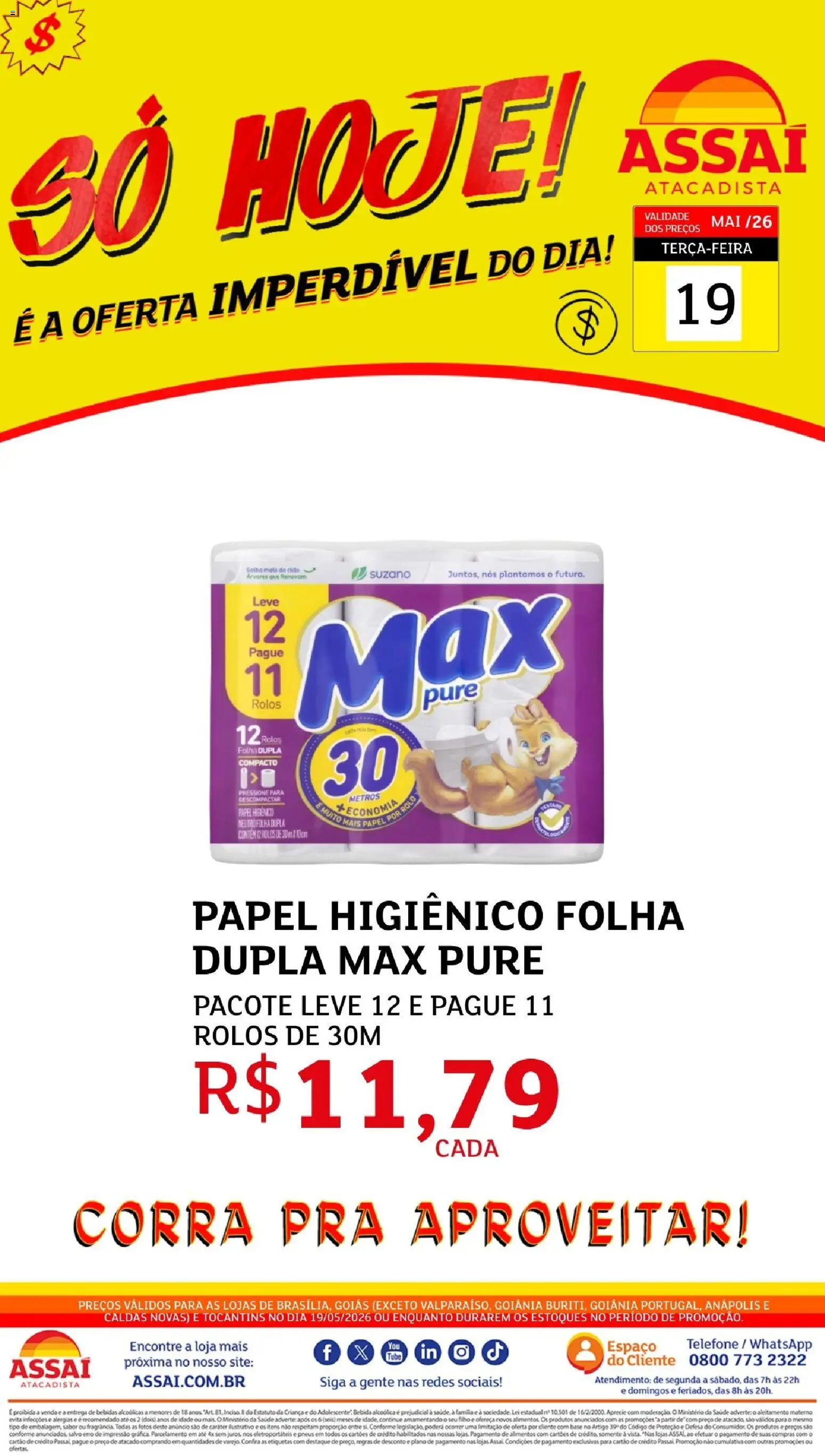 Assaí Atacadista Folheto - válido de 19.05.2026 | Página: 1 | Produtos: Pneus, Base, Bebida, Papel higiênico