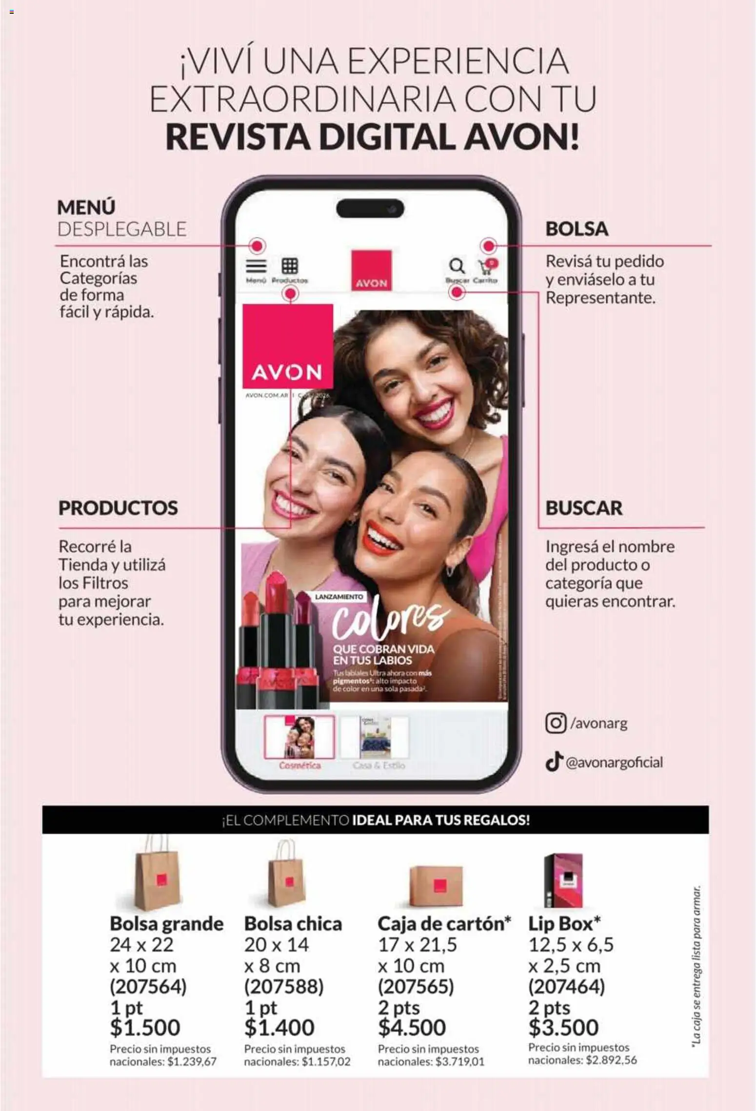 Catálogo AVON Campaña 5/2026 │ válido desde el 01.05.2026 | Página: 2 | Productos: Bolsa, Moño, Caja