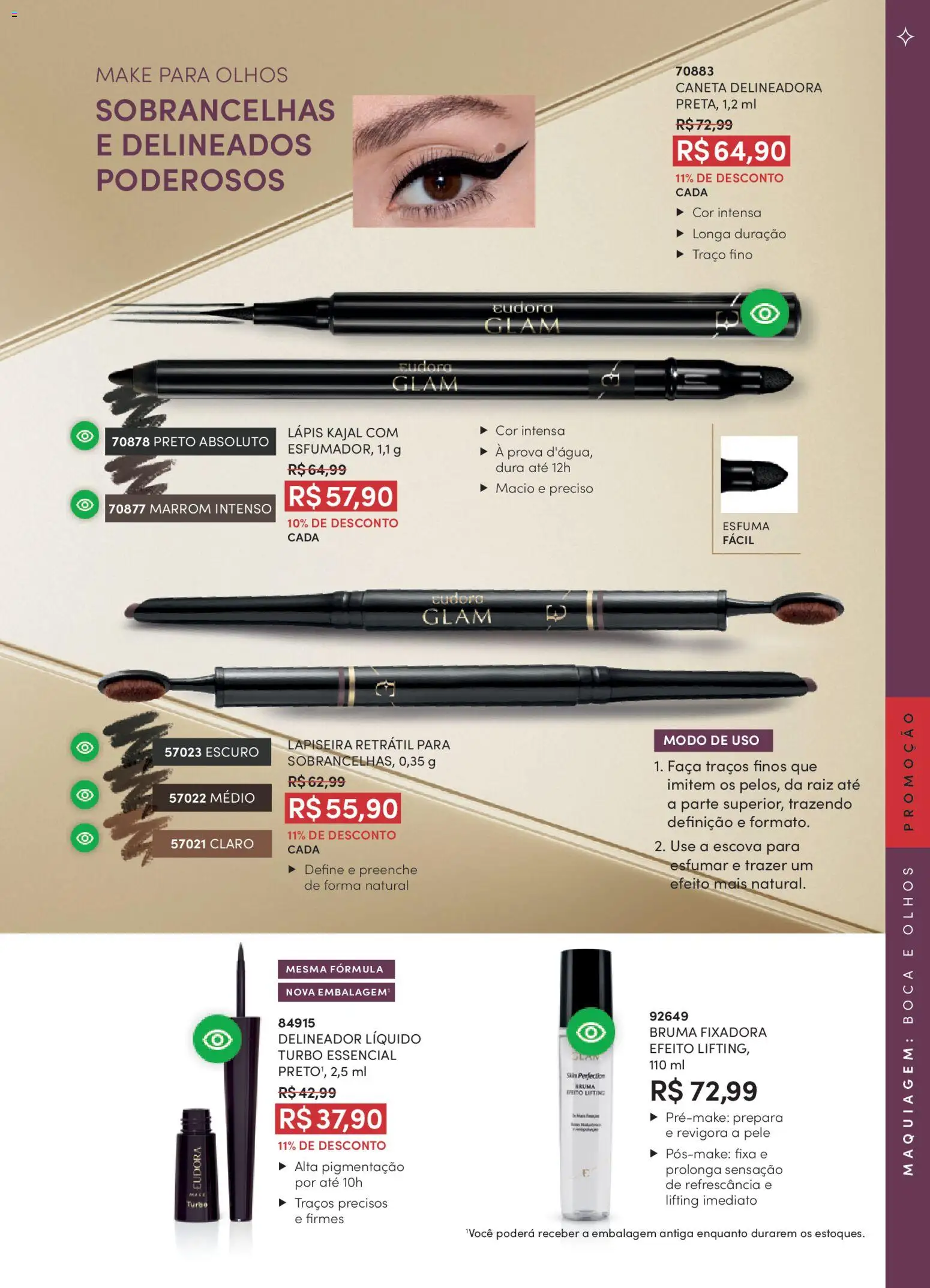 Eudora Folheto - válido de 01.04.2026 | Página: 27 | Produtos: Delineador, Escova, Lápis, Faca