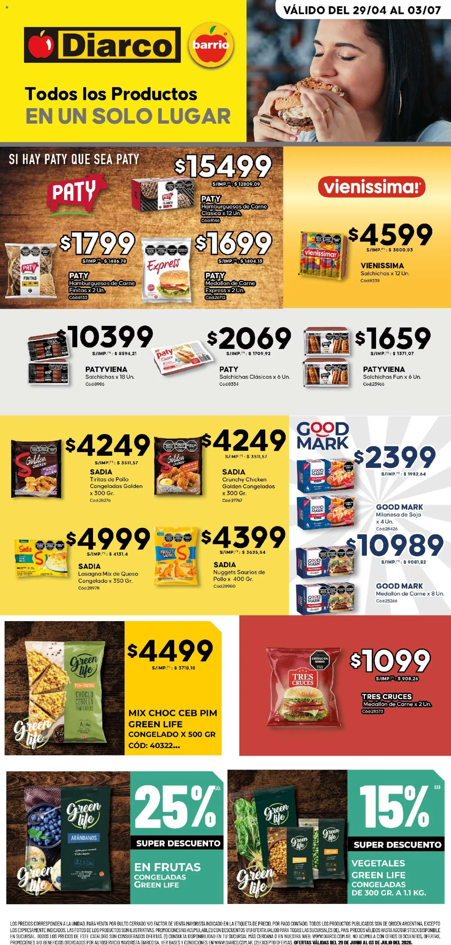 Diarco - Especial Quickfood │ válido desde el 29/06/2026 | Página: 1 | Productos: Choclo, Arvejas, Arándanos, Queso