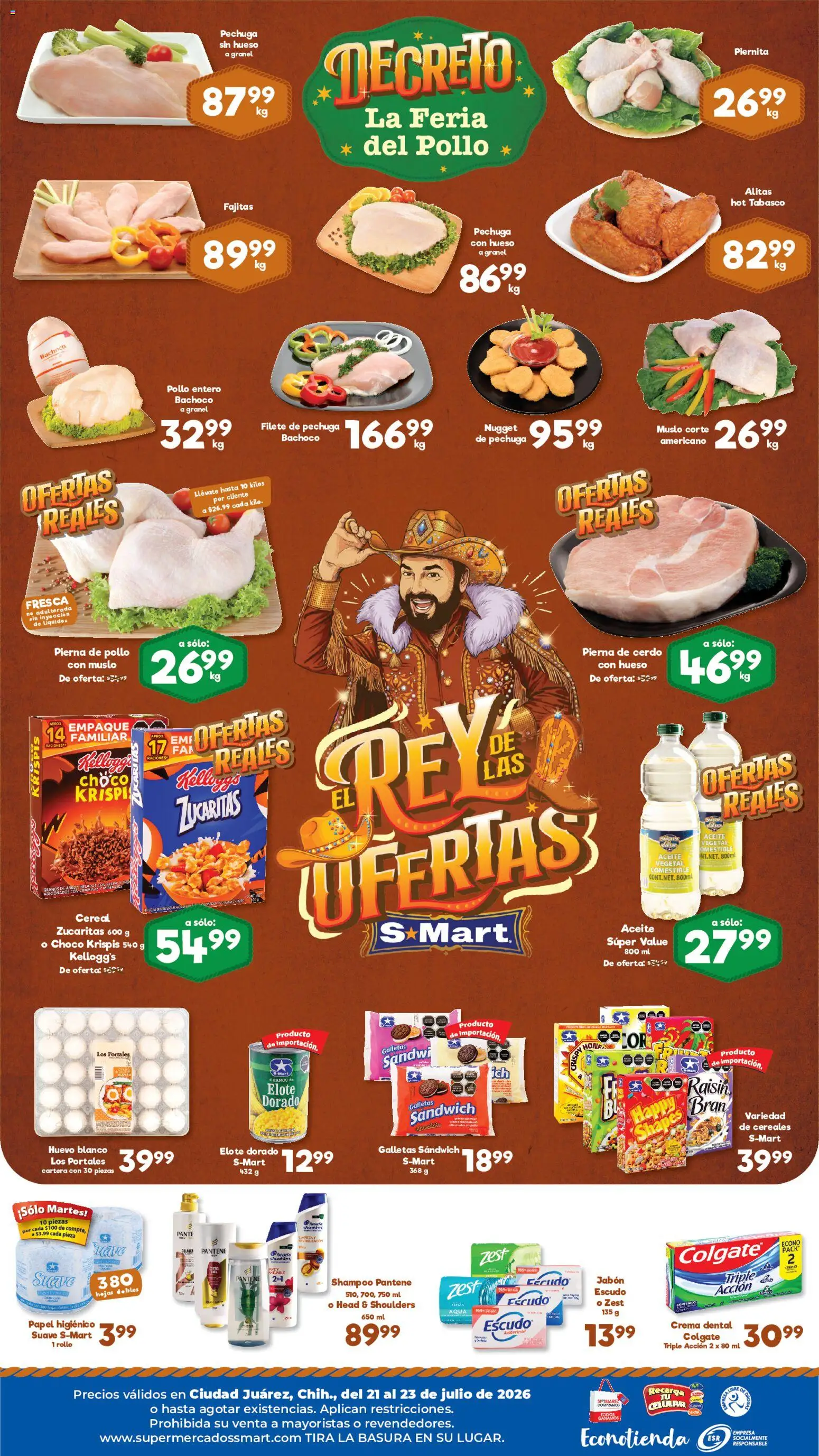 Nuevas ofertas de S-Mart válidas en toda la República Mexicana desde el 21/07/2026. ¡Encuentra las mejores ofertas en S-Mart folleto Juárez! | Página: 2 | Productos: Huevo, Cerdo, Papel higiénico, Jabón