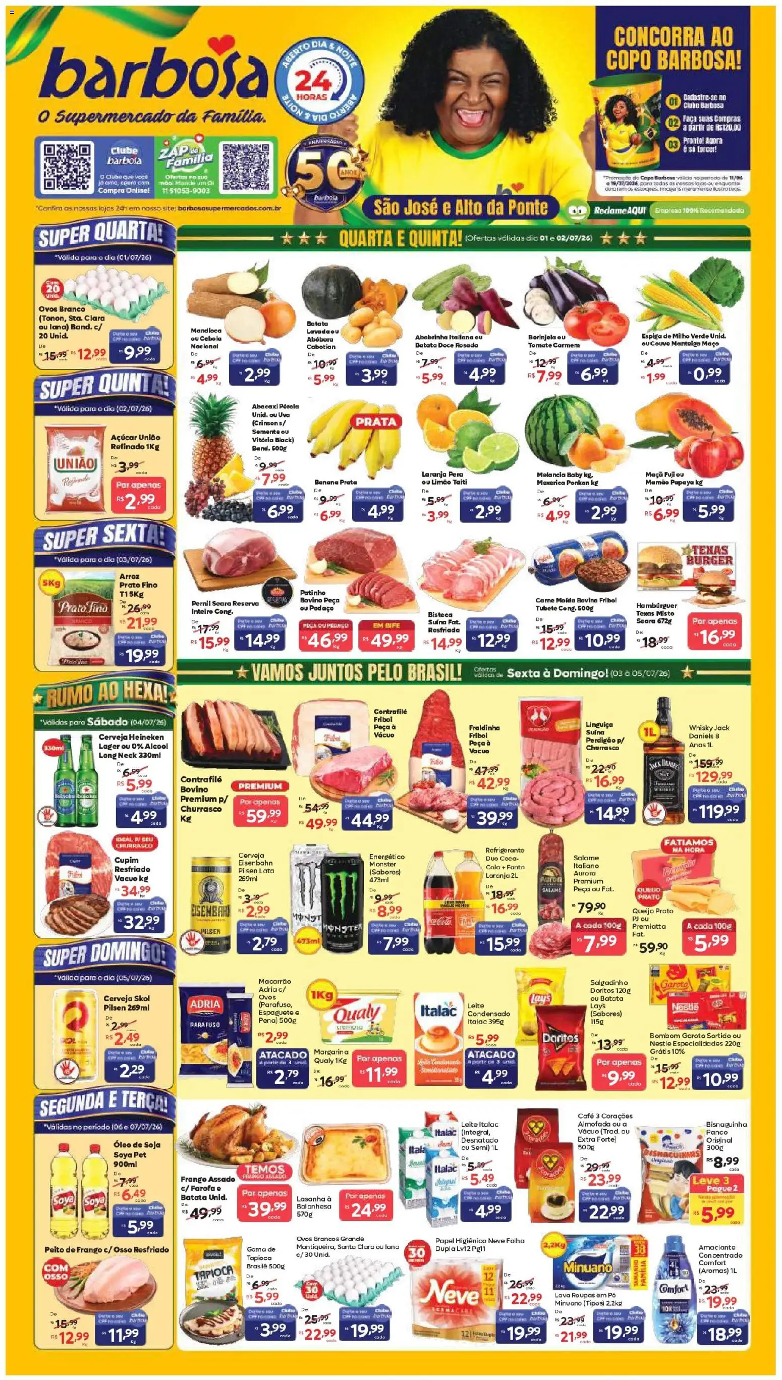 Barbosa Supermercados Folheto - válido de 01/07/2026 | Página: 1 | Produtos: Abóbora, Salame, Abacaxi, Couve