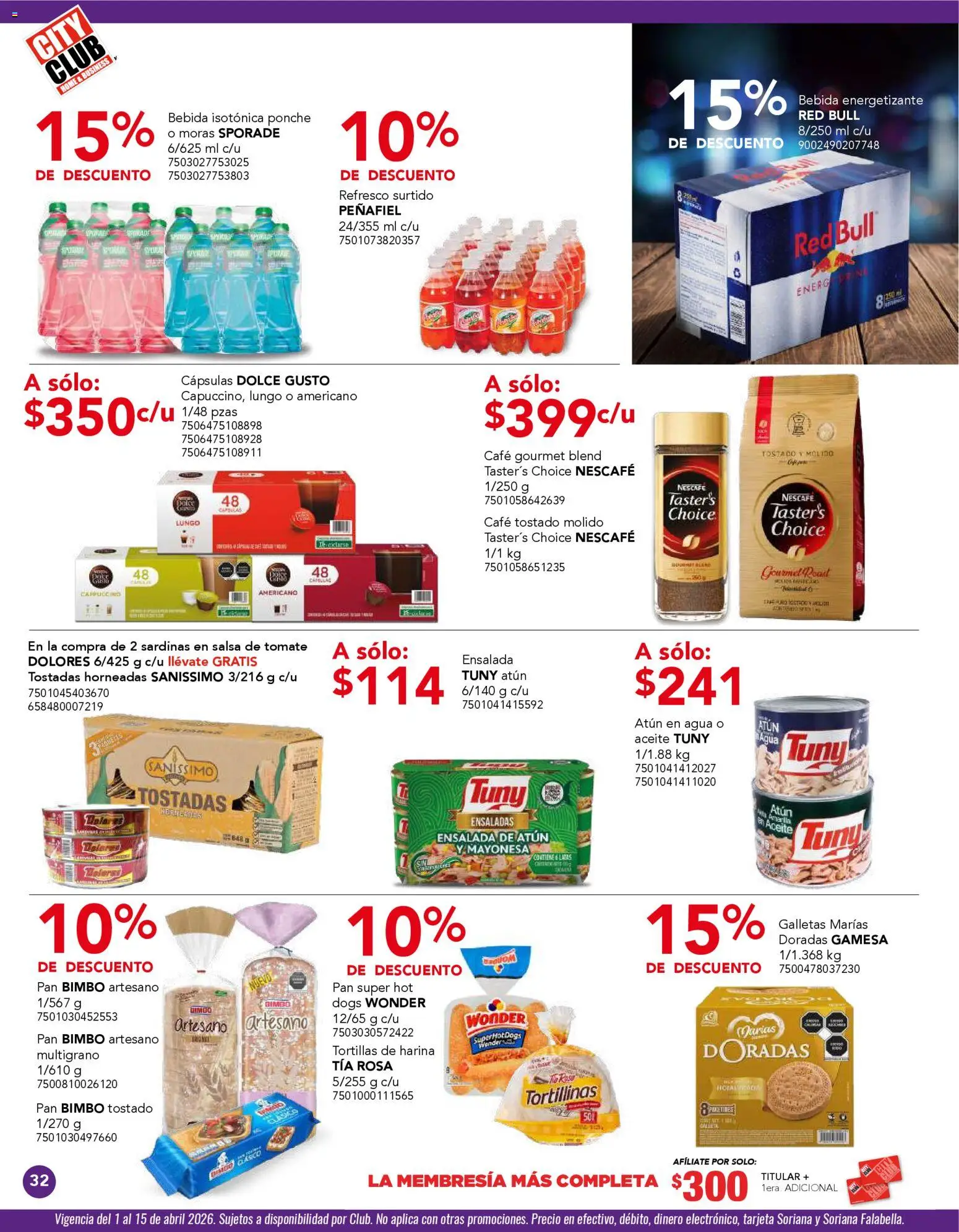Nuevas ofertas de City Club válidas en toda la República Mexicana desde el 01.04.2026. ¡Encuentra las mejores ofertas en City Club catálogo! | Página: 32 | Productos: Harina, Tomate, Pan, Café