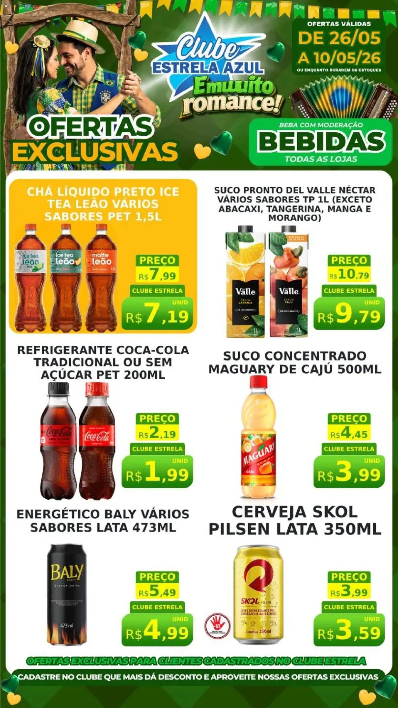 Estrela Azul Folheto - válido de 26.05.2026 | Página: 1 | Produtos: Caju, Ice tea, Cola, Suco