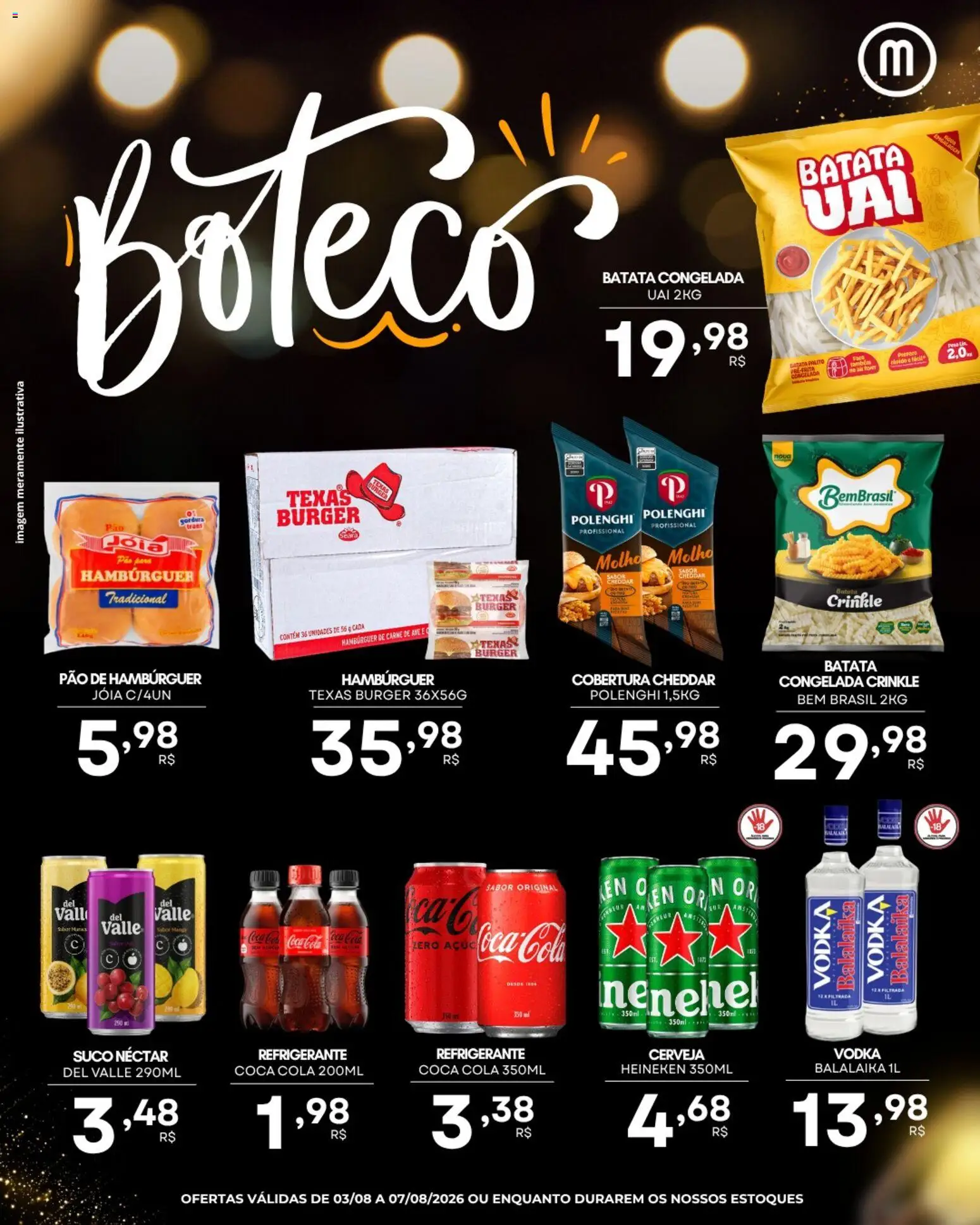 Mercadão Atacadista Folheto - válido de 03/08/2026 | Página: 4 | Produtos: Heineken, Hambúrguer, Refrigerante, Batata