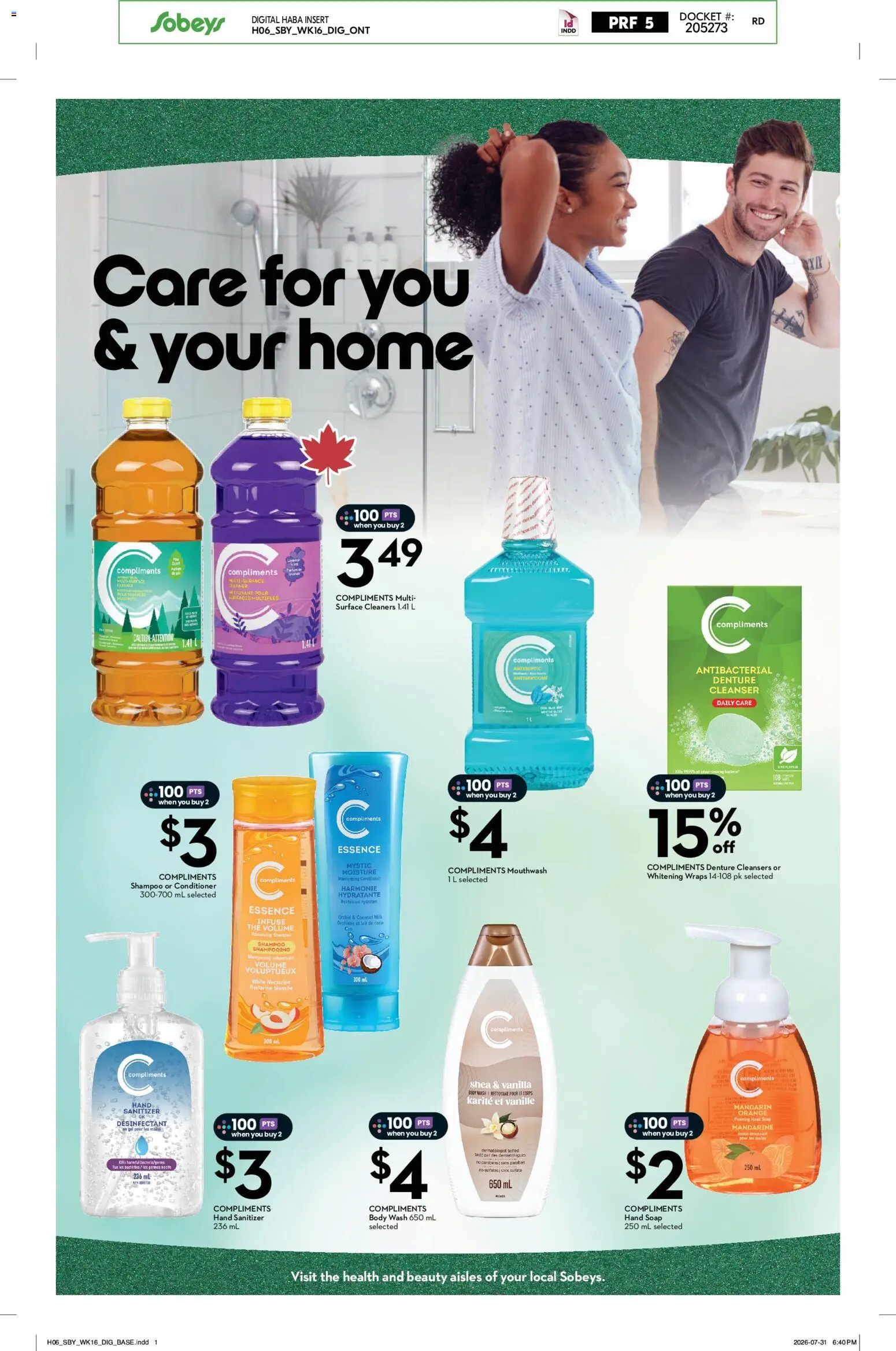 Sobeys flyer valid from Aug 13, 2026 | Page: 7 | Products: Hand sanitizer, Shampoo, Body wash, Vanilla
