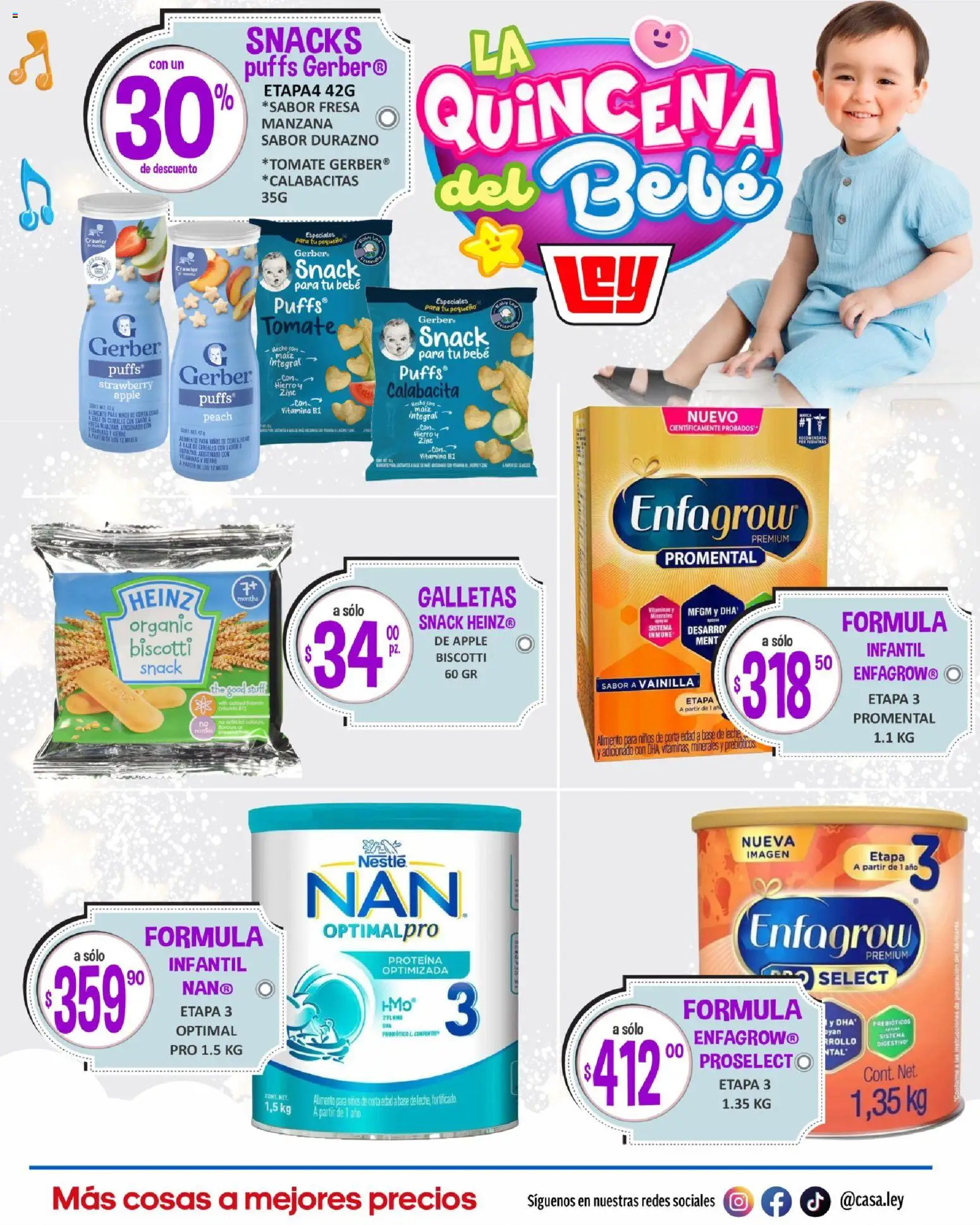 Nuevas ofertas de Casa Ley válidas en toda la República Mexicana desde el 16.05.2026. ¡Encuentra las mejores ofertas en Casa Ley folleto La Quincena del Bebé interior! | Página: 14 | Productos: Durazno, Manzana, Leche, Vitaminas