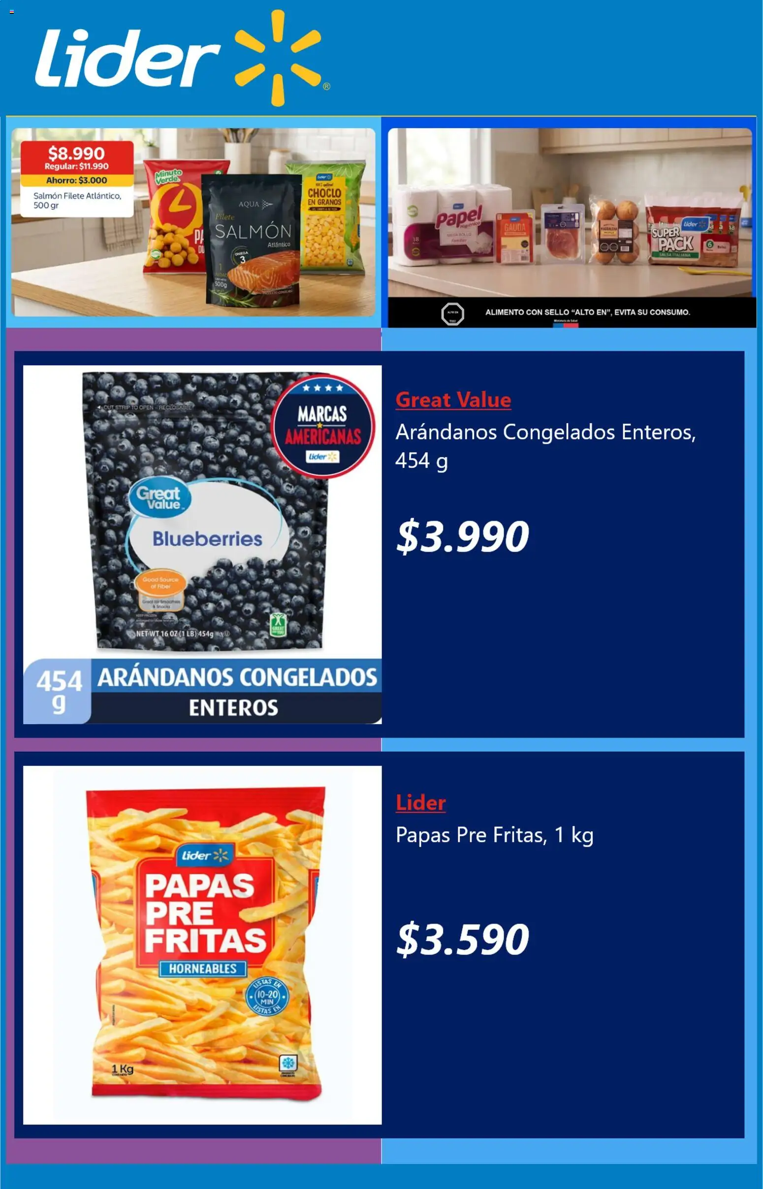 Lider Ofertas │ válido desde el 11.08.2026 | Página: 3 | Productos: Filete, Arándanos congelados, Salmón, Papas fritas
