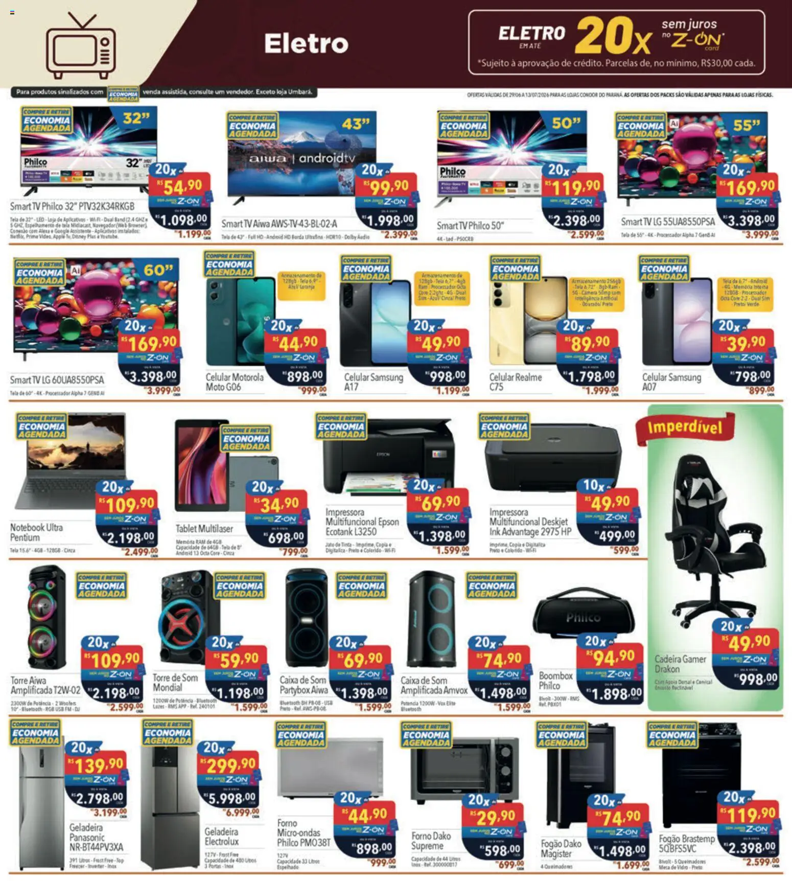 Supermercados Condor Folheto - válido de 29/06/2026 | Página: 30 | Produtos: Caixa de som, Cadeira gamer, Processador, Tv