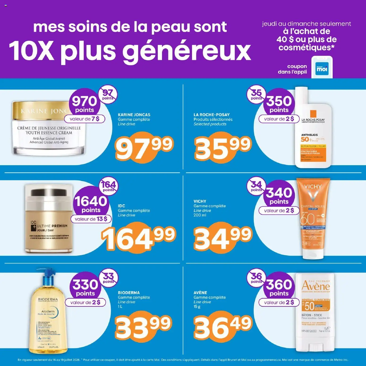 Brunet flyer valid from Jul 16, 2026 | Page: 9 | Products: Cream, Water, Sunscreen