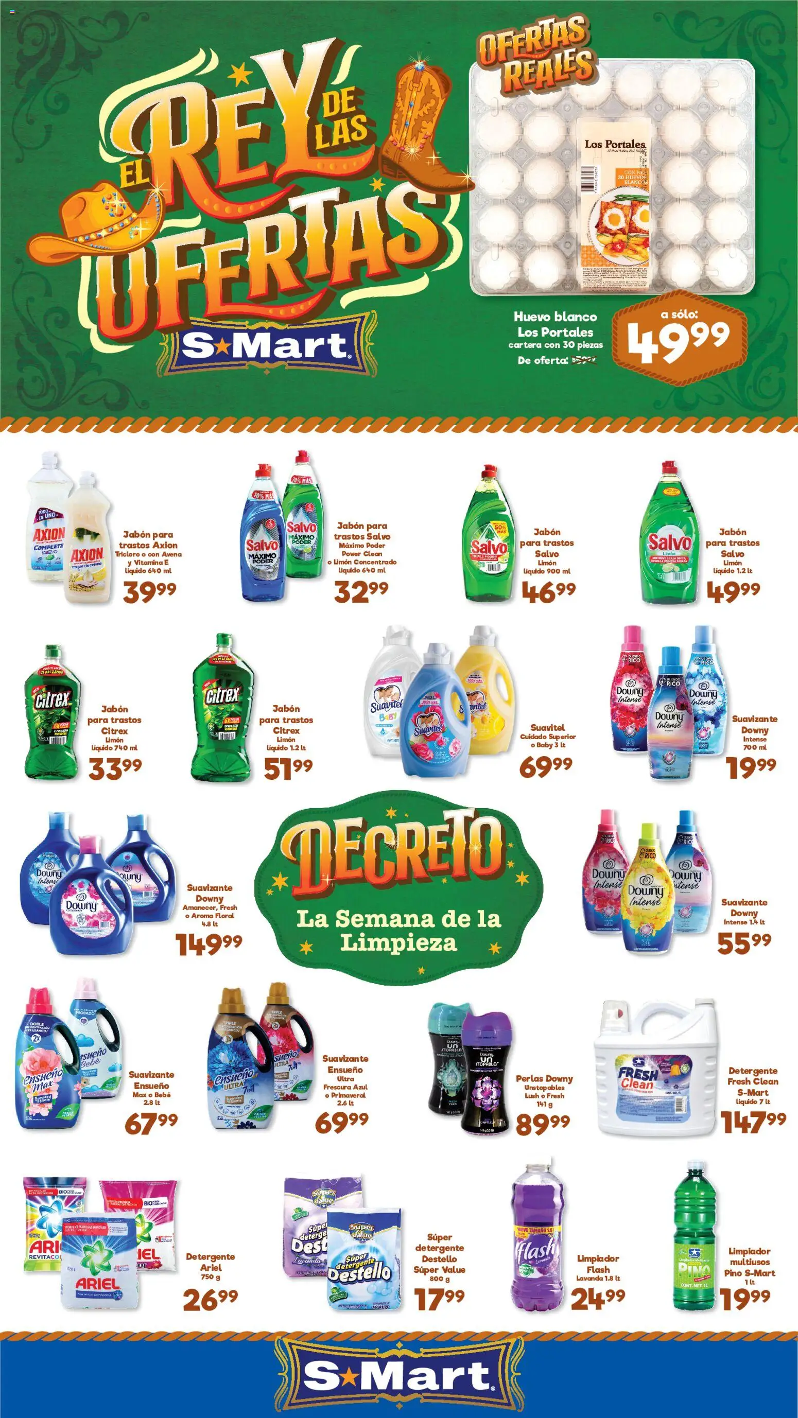 Nuevas ofertas de S-Mart válidas en toda la República Mexicana desde el 31/07/2026. ¡Encuentra las mejores ofertas en S-Mart folleto Ofertas de feria Monterrey! | Página: 1 | Productos: Detergente, Huevo, Suavizante, Jabón