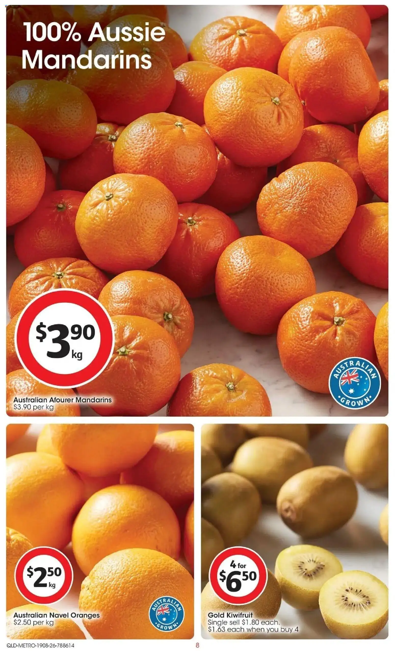 Coles catalogue - valid from 19/08/2026 | Page: 8 | Products: Oranges, Kiwifruit, Mandarins