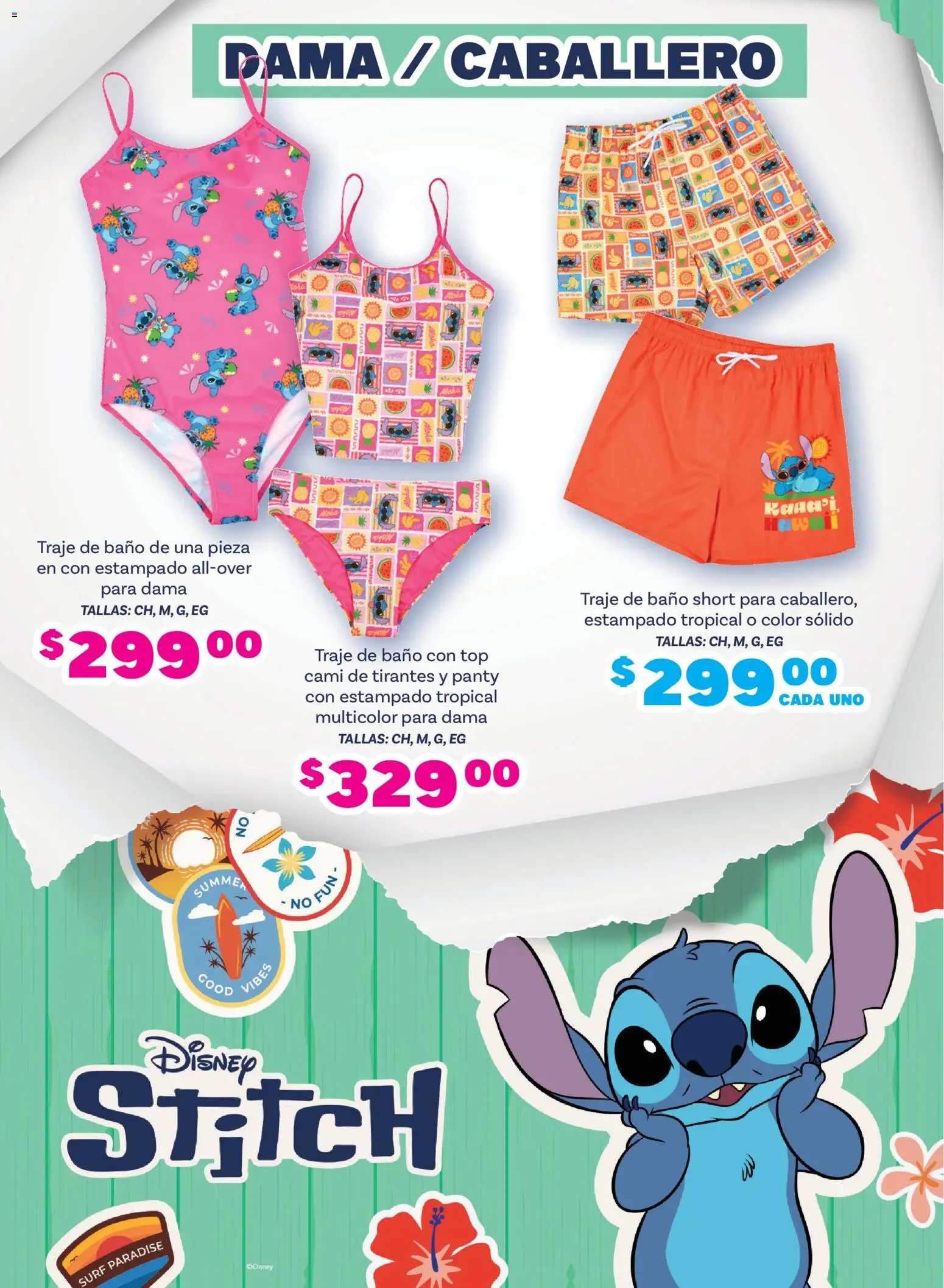 Nuevas ofertas de Soriana válidas en toda la República Mexicana desde el 26.03.2026. ¡Encuentra las mejores ofertas en Soriana Especial Stitch Híper! | Página: 4 | Productos: Traje de baño, Short, Tirantes, Baño