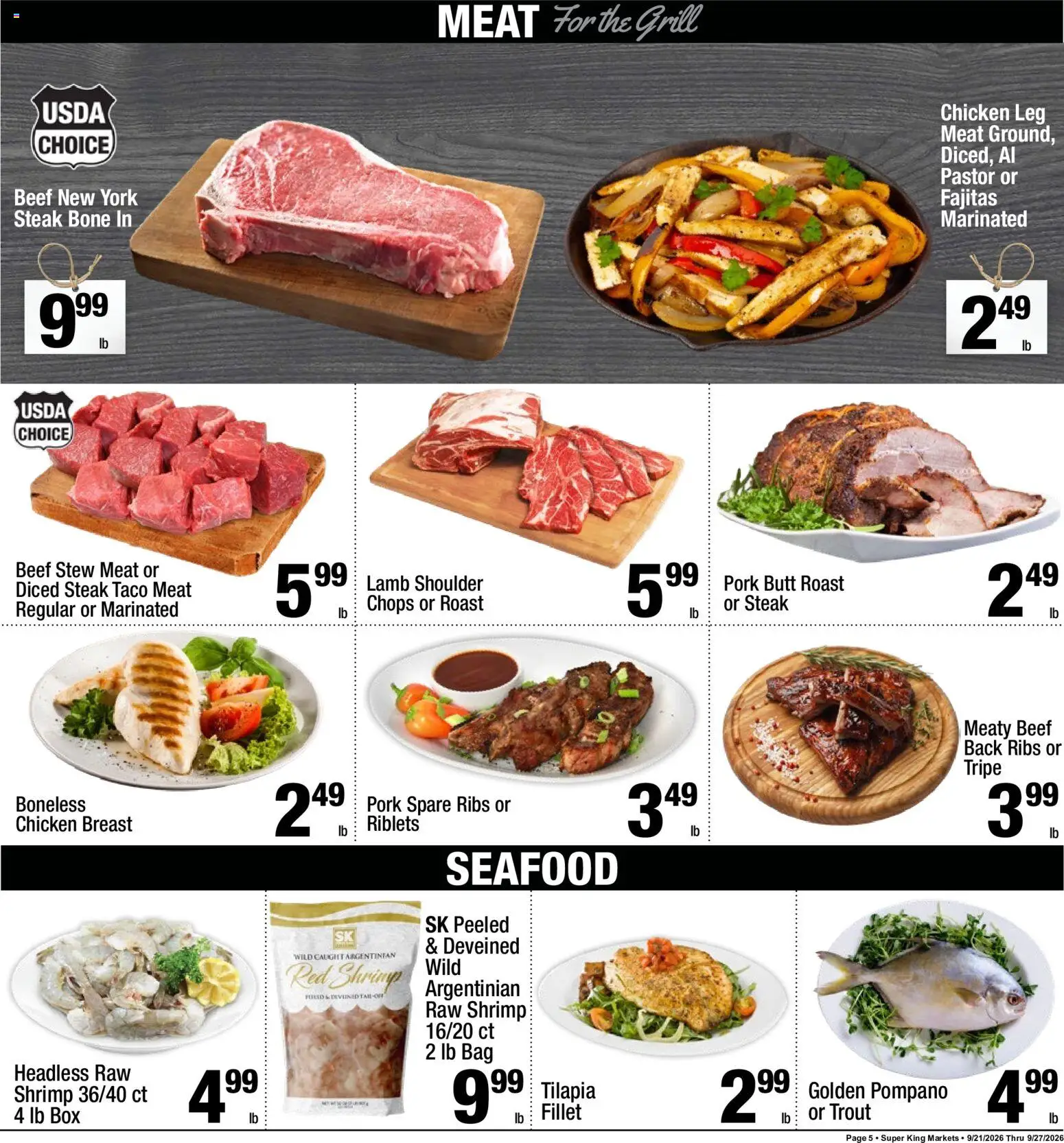 Super King Weekly Ad - valid from 09/21/2026 | Page: 5 | Products: Shrimp, Seafood, Tripe, Bag