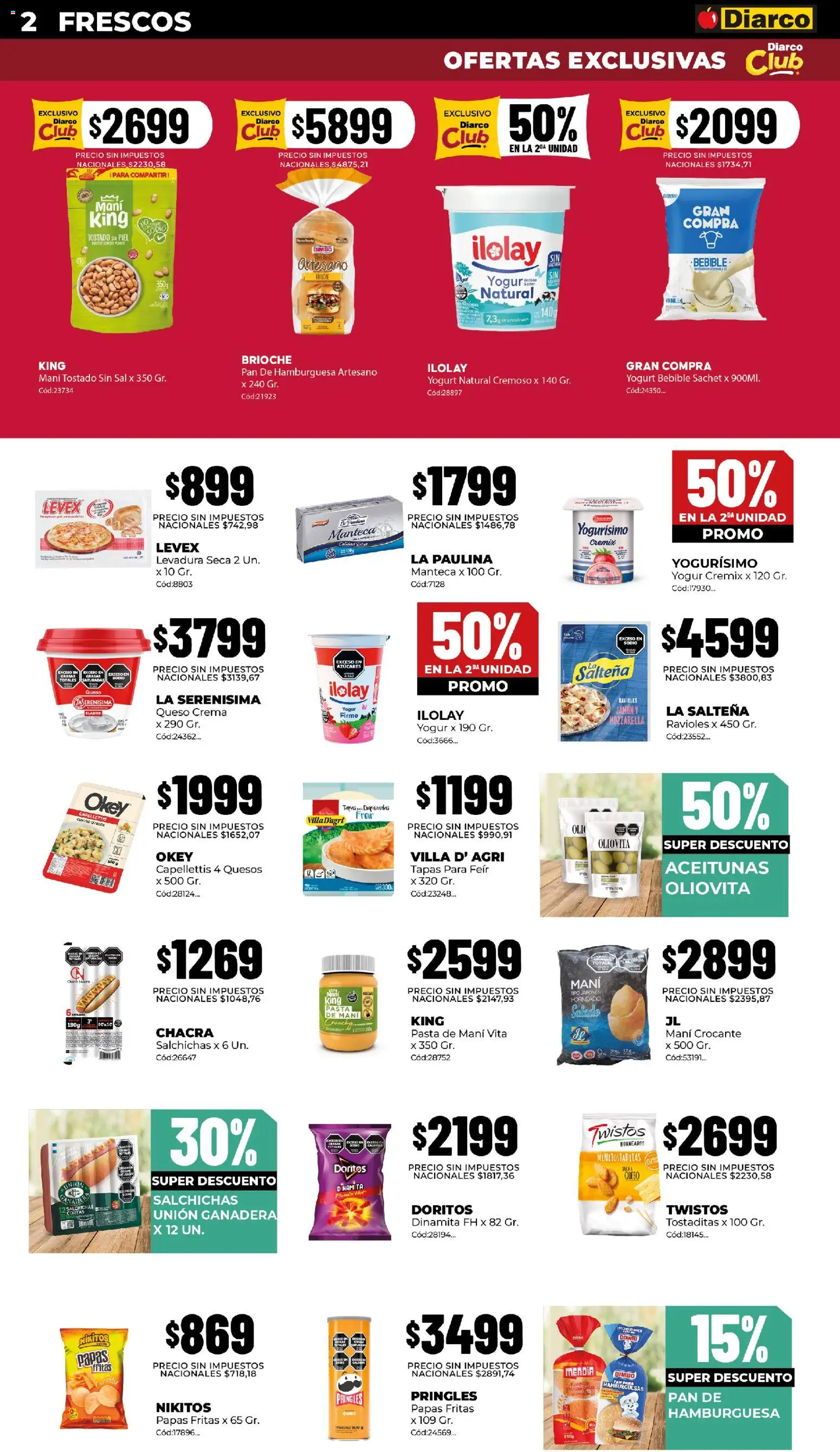 Diarco - Ofertas Pueblo Interior │ válido desde el 03/08/2026 | Página: 2 | Productos: Mozzarella, Mani, Pasta, Papas fritas