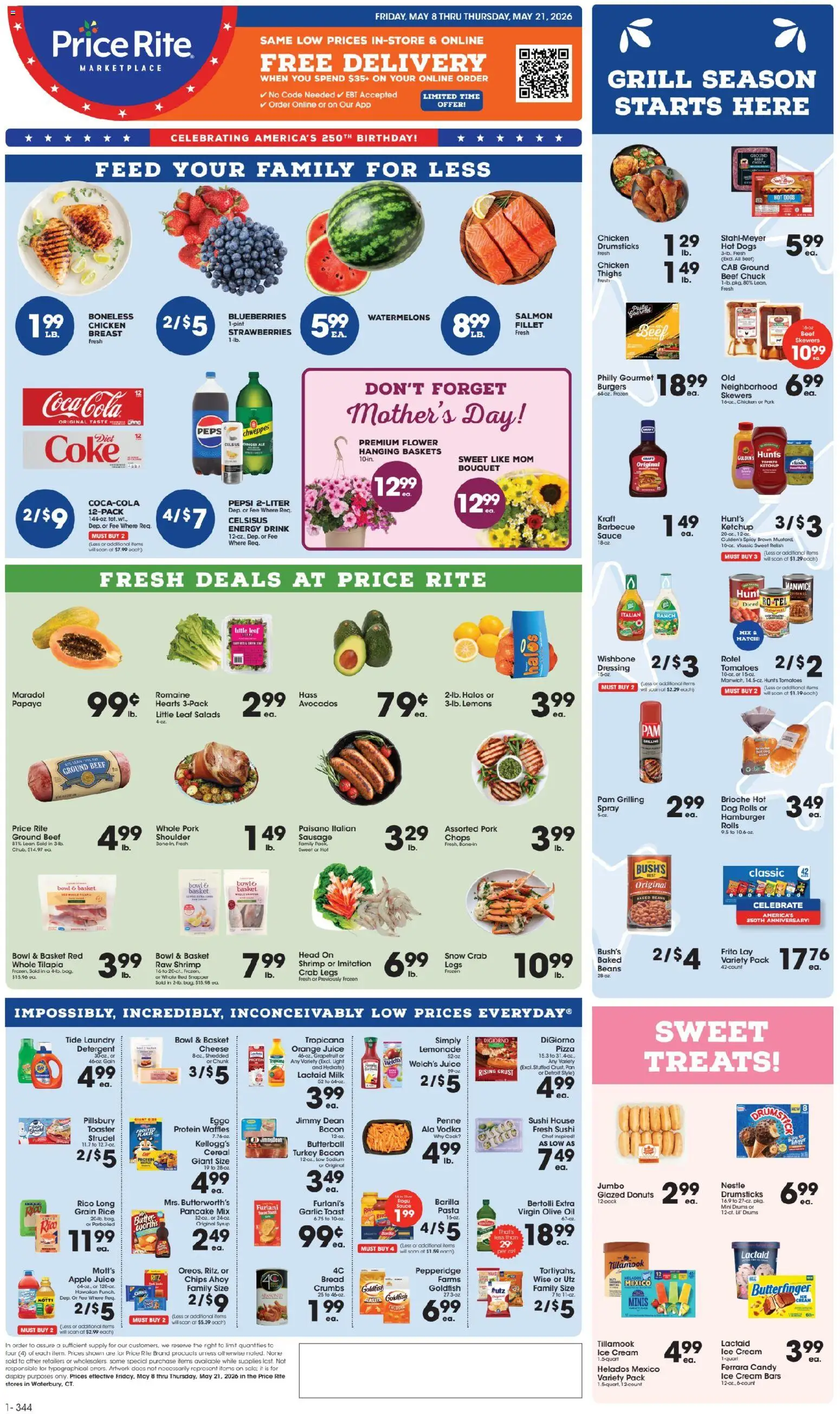 Price Rite Weekly Ad - valid from 08.05.2026 | Page: 1 | Products: Cheese, Bread, Pork, Ice cream