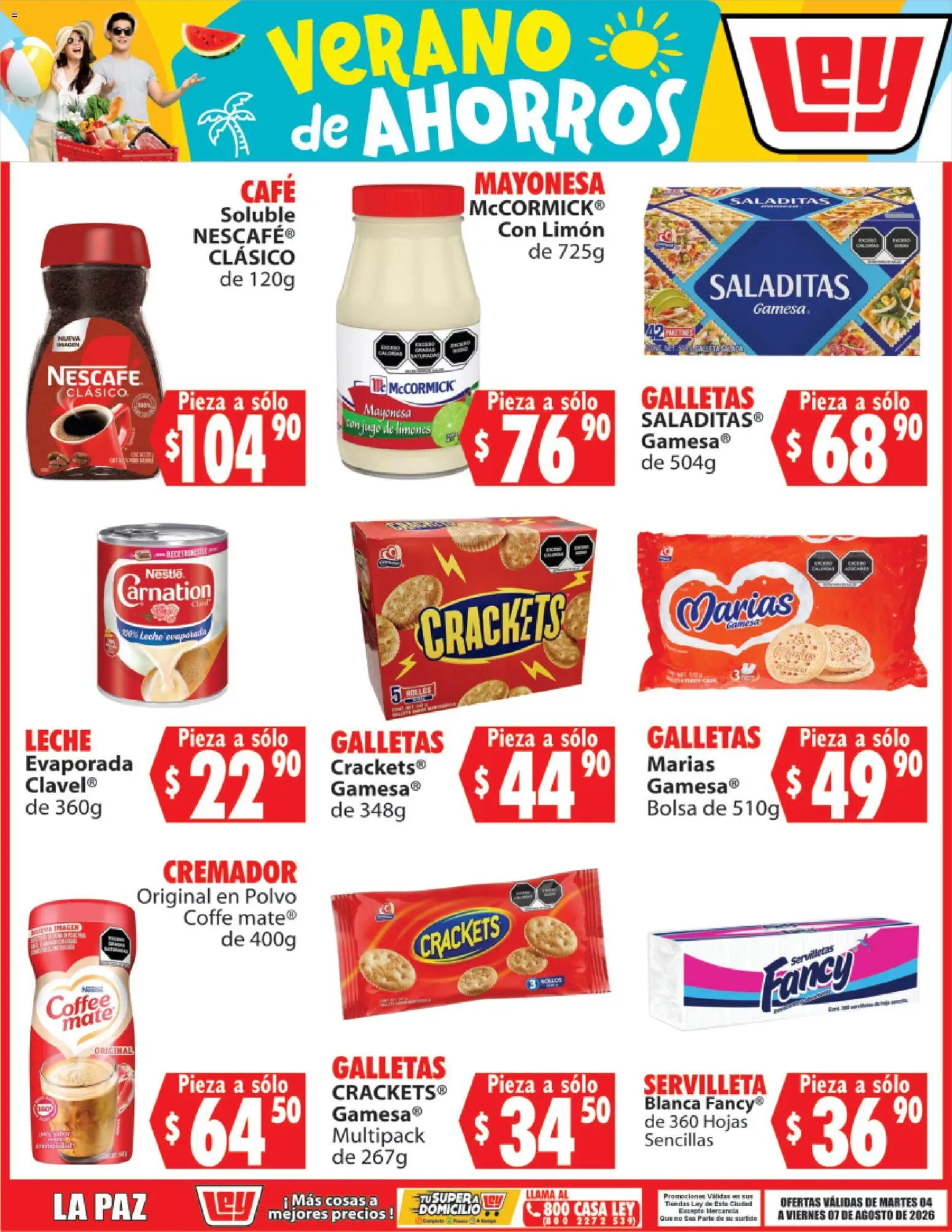 Nuevas ofertas de Casa Ley válidas en toda la República Mexicana desde el 04/08/2026. ¡Encuentra las mejores ofertas en Casa Ley folleto Verano de ahorros! | Página: 2 | Productos: Leche, Mate, Polvo, Servilletas