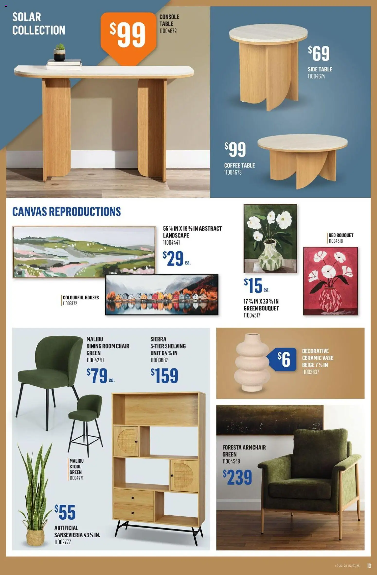 Canac flyer valid from Jul 23, 2026 | Page: 13 | Products: Armchair, Coffee table, Chair, Coffee