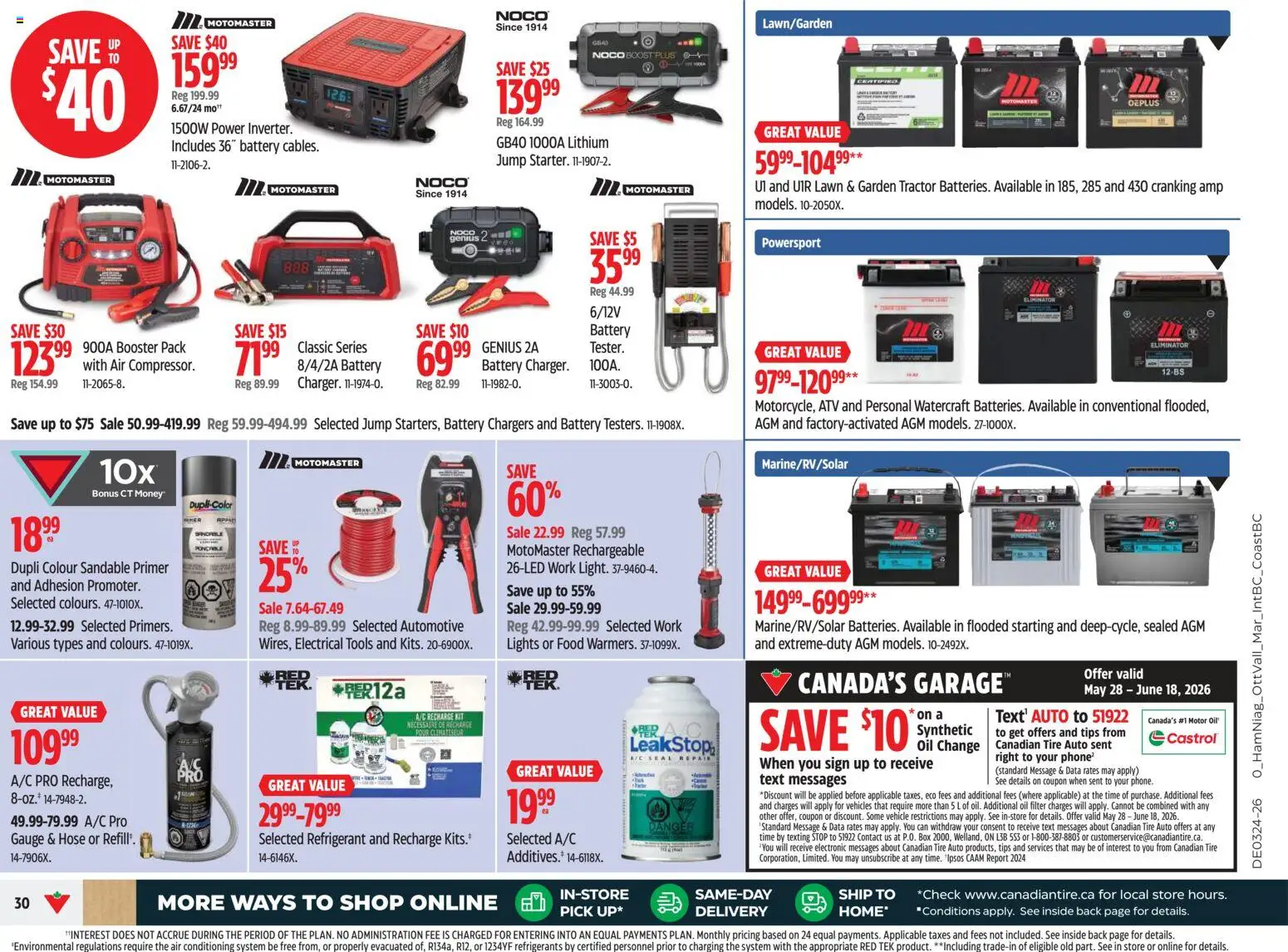 Canadian Tire flyer valid from 11.06.2026 | Page: 30 | Products: Phone, Air conditioning, Battery, Oil