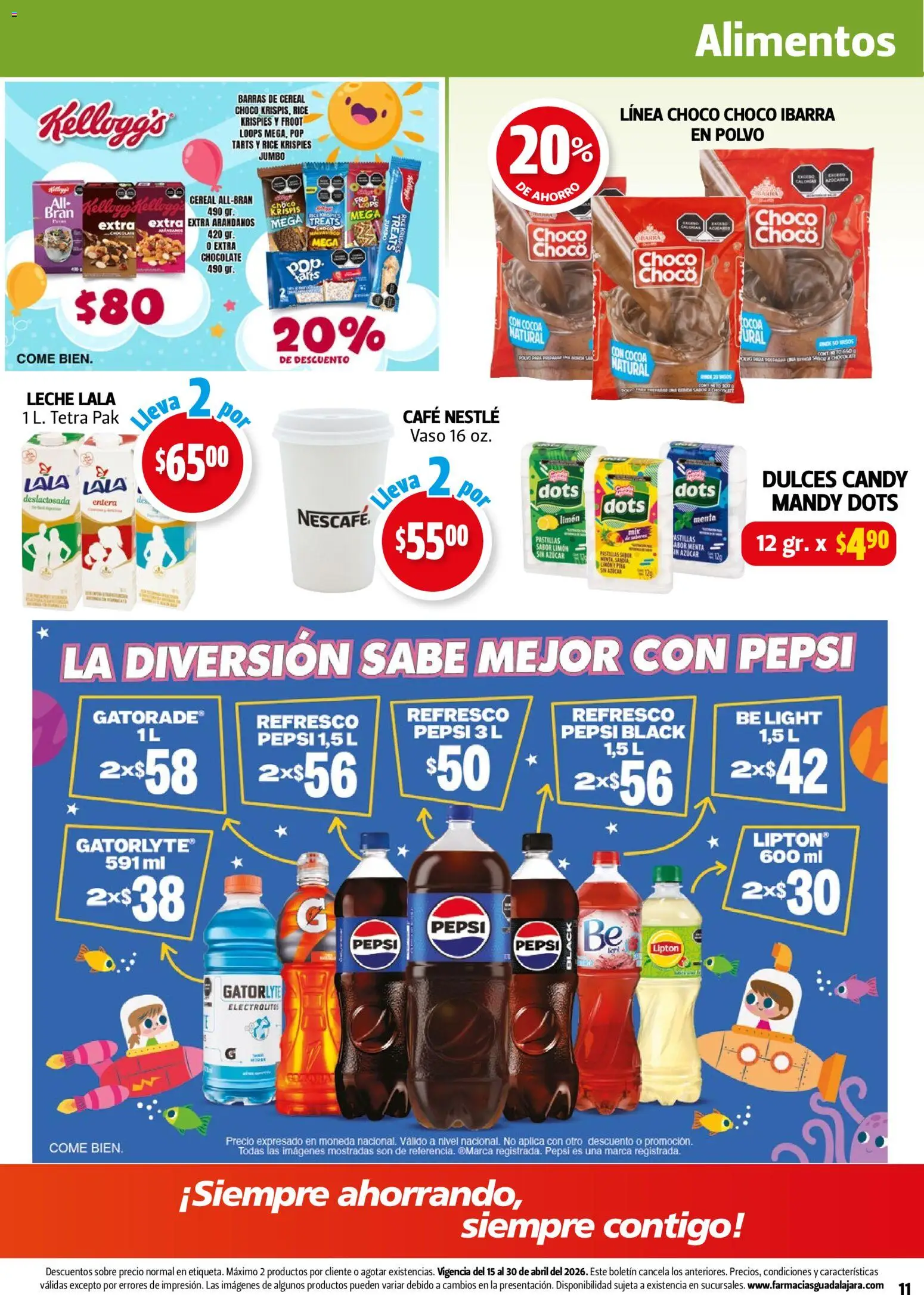 Nuevas ofertas de Farmacia Guadalajara válidas en toda la República Mexicana desde el 15.04.2026. ¡Encuentra las mejores ofertas en Farmacia Guadalajara catálogo! | Página: 11 | Productos: Limón, Leche, Chocolate, Dulces