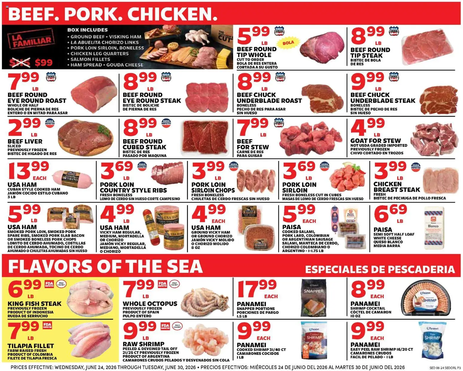 Sedano's Weekly Ad - valid from 06/24/2026 | Page: 3 | Products: Ham, Pork, Fish, Sausage