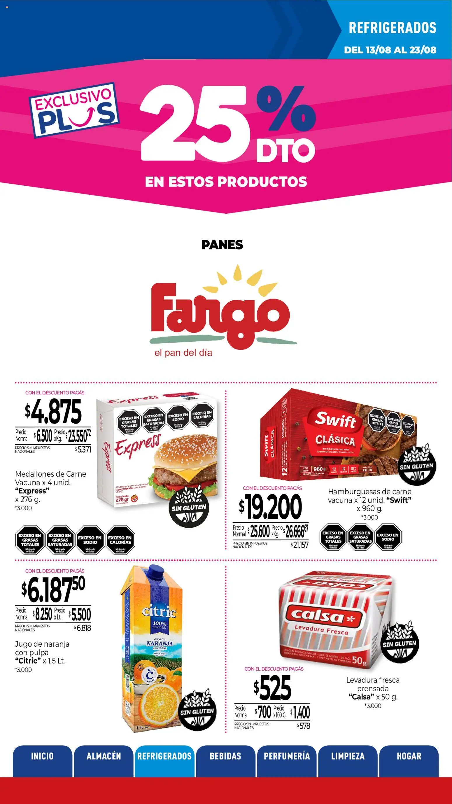 La Anonima catálogo │ válido desde el 13/08/2026 | Página: 16 | Productos: Peso, Jugo de naranja, Carne, Pan