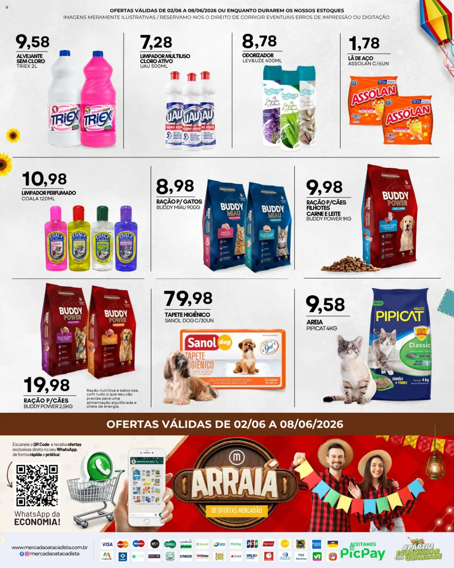 Mercadão Atacadista Folheto - válido de 02.06.2026 | Página: 12 | Produtos: Talco, Alvejante, Leite, Carne
