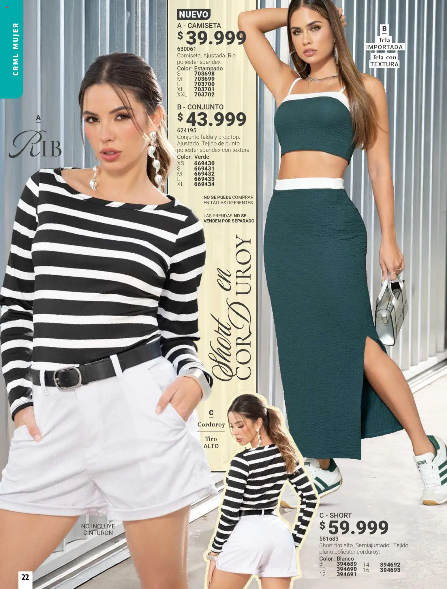 Carmel revista - valida desde el 01/04/2026 | Página: 22 | Productos: Cinturón, Falda, Camiseta, Conjunto