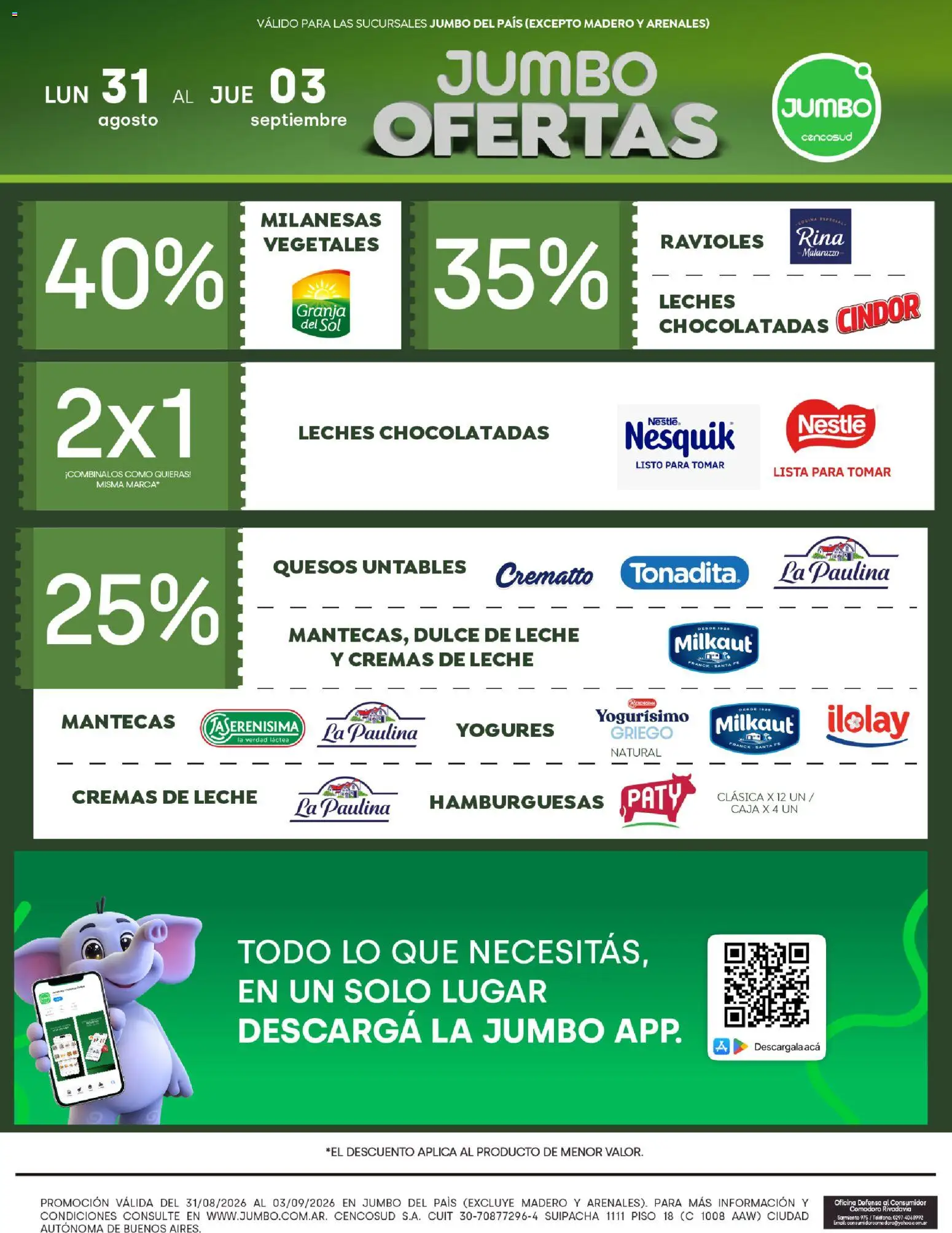Jumbo ofertas │ válido desde el 31/08/2026 | Página: 2 | Productos: Milanesas, Caja, Dulce de leche, Ravioles