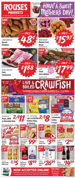 Preview of Rouses weekly ads valid from 06.05.2026 | Page: 2 | Products: Corn, Bread, Coffee, Seafood
