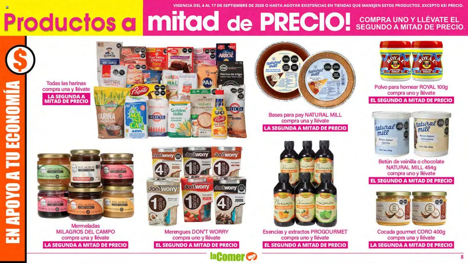 Nuevas ofertas de La Comer válidas en toda la República Mexicana desde el 04/09/2026. ¡Encuentra las mejores ofertas en La Comer folleto! | Página: 8 | Productos: Harina, Limón, Chocolate, Polvo