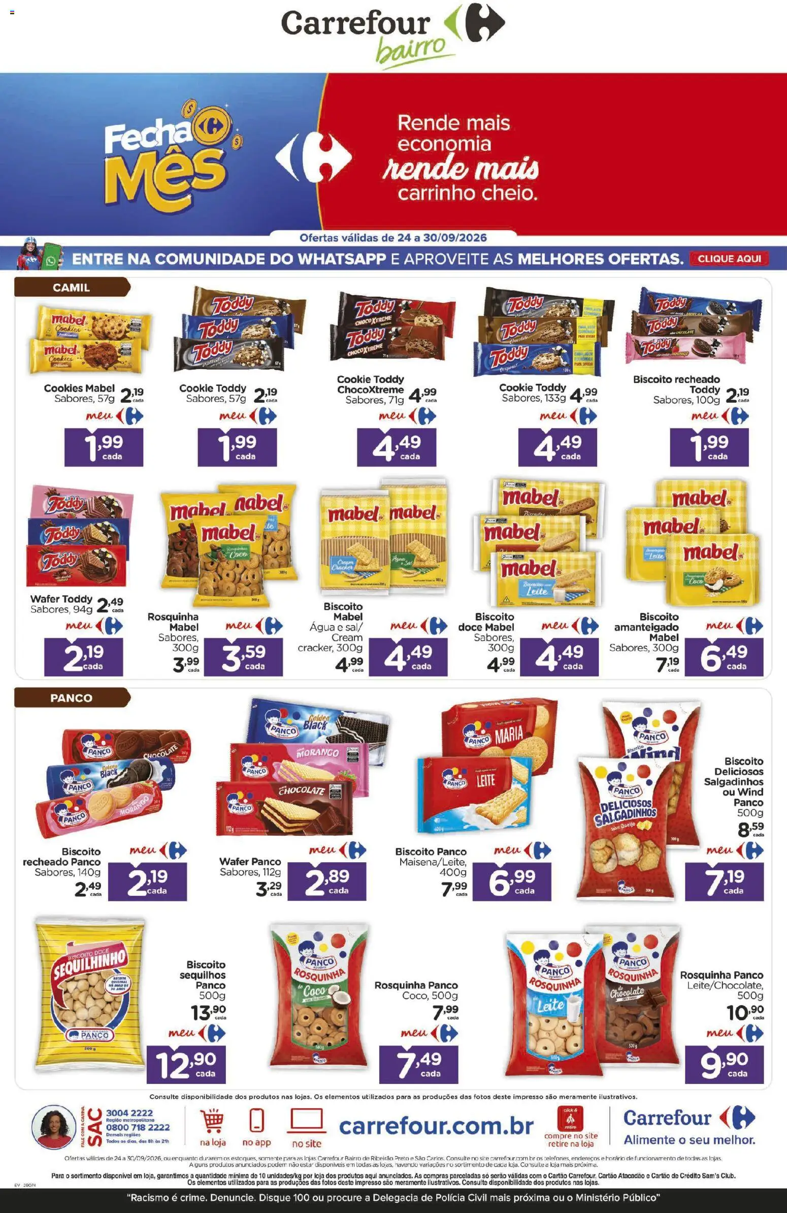Carrefour Bairro Folheto - válido de 24/09/2026 | Página: 1 | Produtos: Biscoito, Leite, Chocolate, Rosquinha