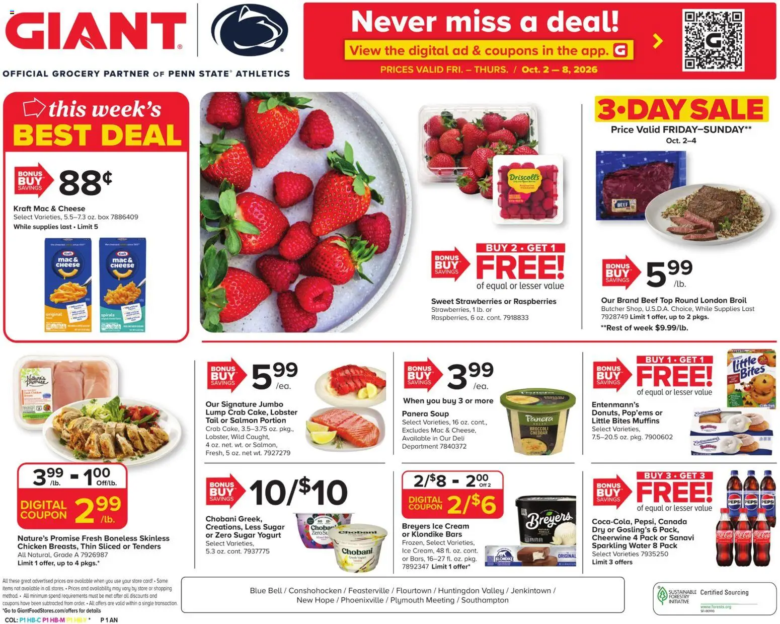 Giant Weekly Ad - valid from 10/02/2026 | Page: 1 | Products: Cheese, Strawberries, Ice cream, Muffins