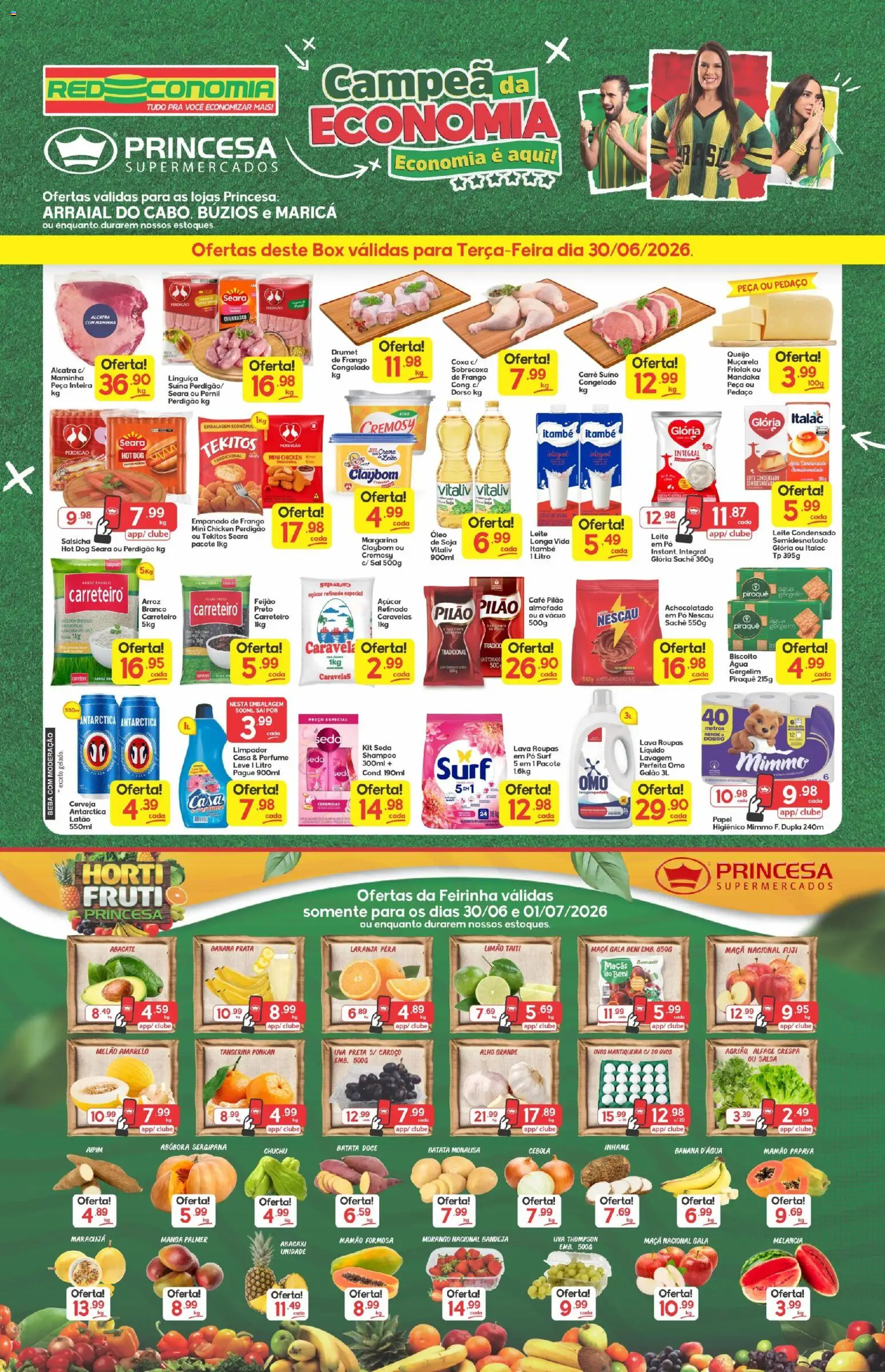 Princesa Folheto - válido de 30/07/2026 | Página: 1 | Produtos: Cebola, Mamão, Açúcar, Leite condensado