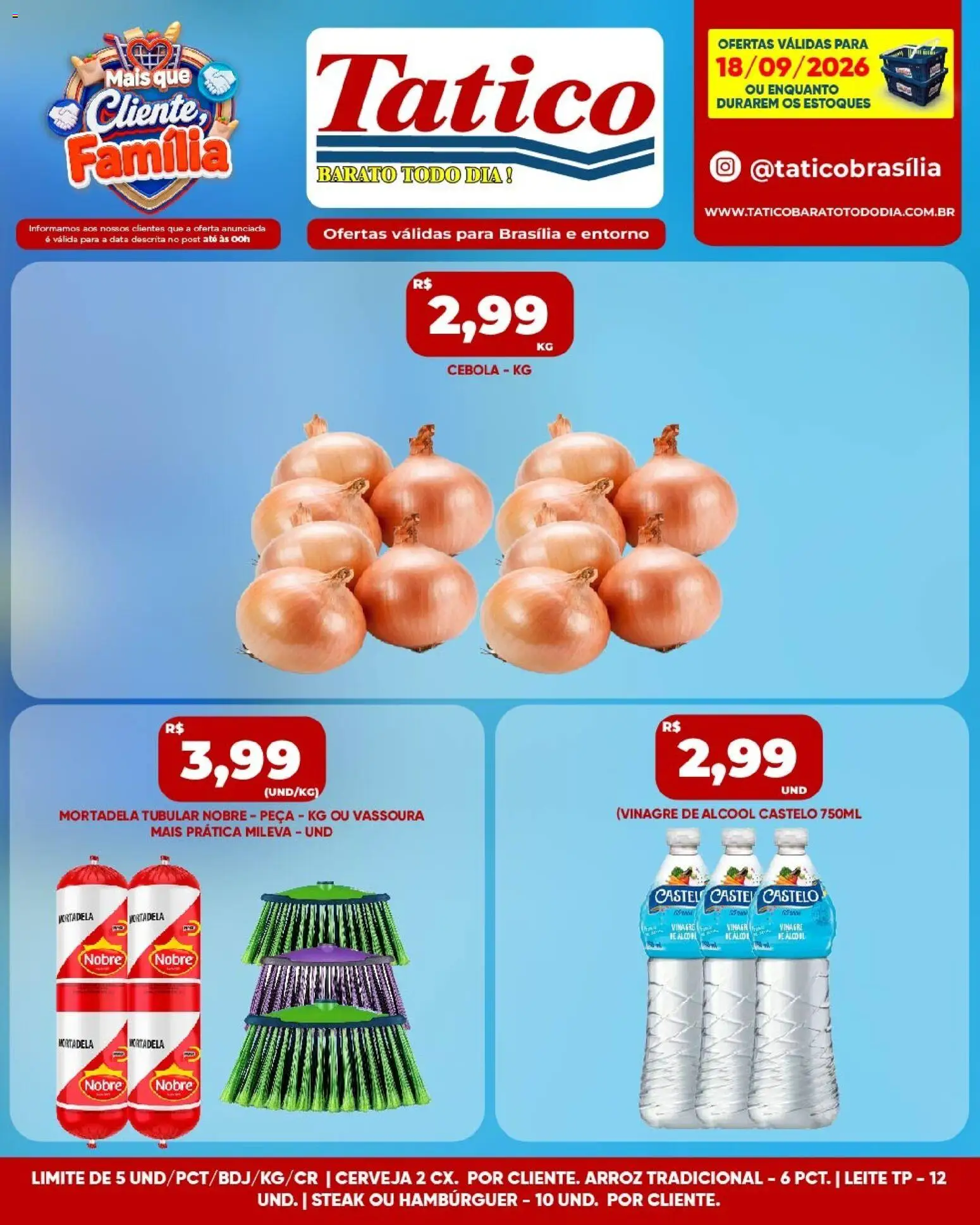 Tatico Folheto - válido de 18/09/2026 | Página: 3 | Produtos: Cebola, Álcool, Mortadela, Vassoura