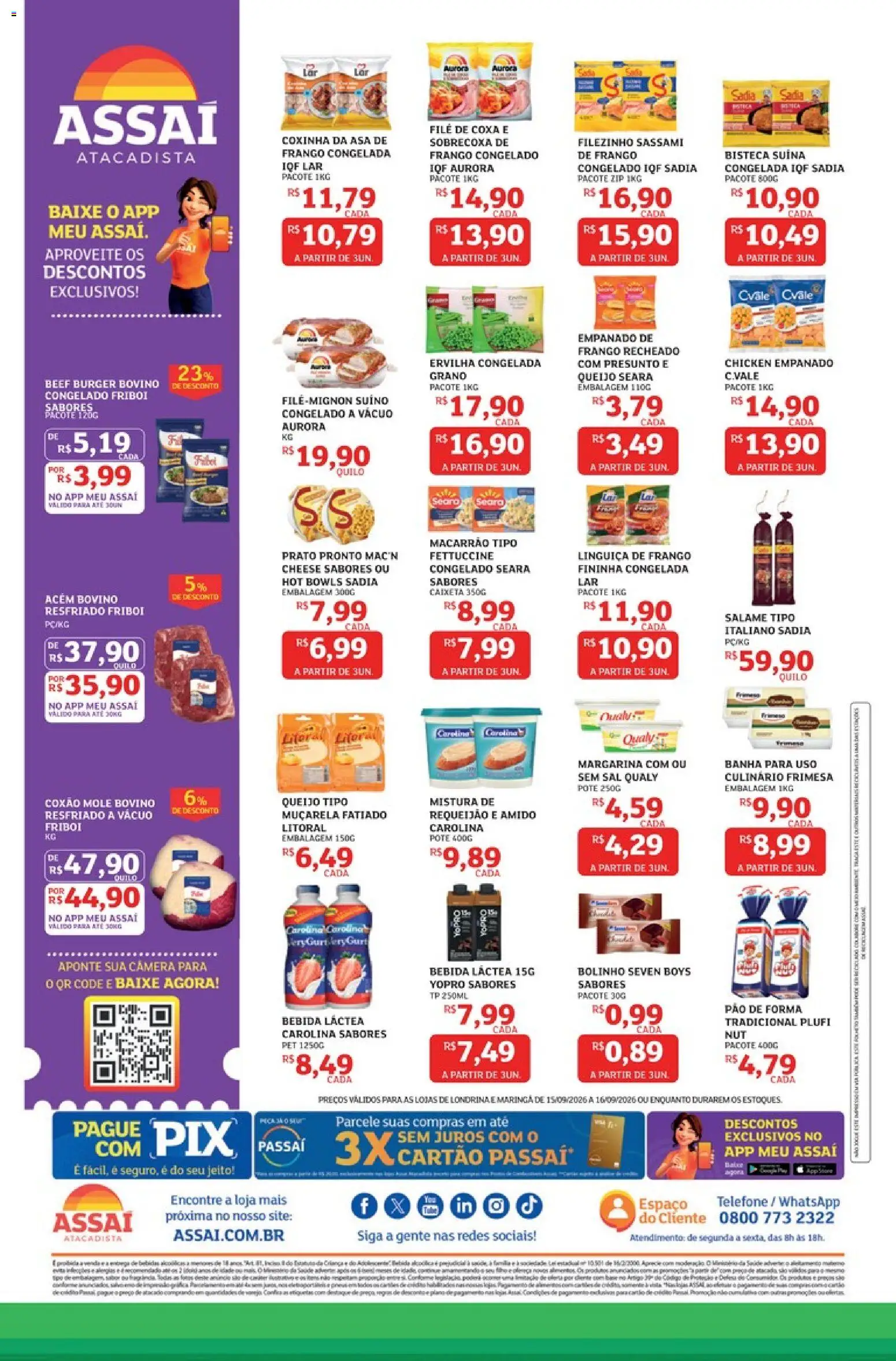 Assaí Atacadista Folheto - válido de 15/09/2026 | Página: 2 | Produtos: Ervilha, Linguiça, Muçarela, Macarrão
