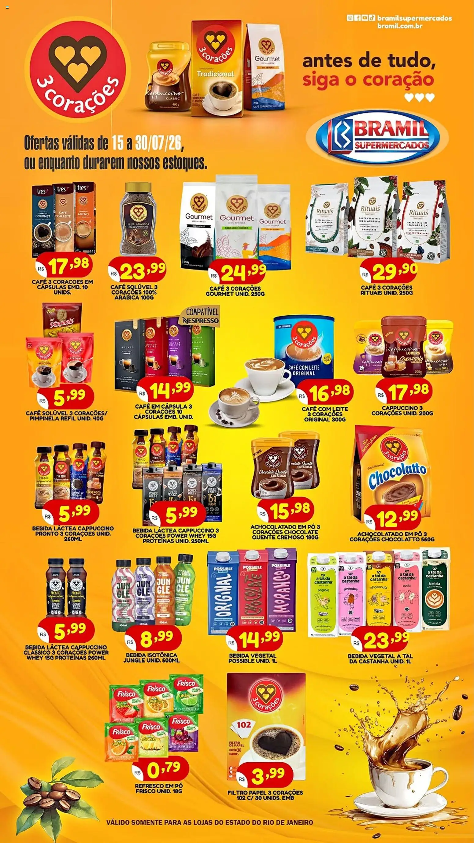 Bramil Supermercados Folheto - válido de 15/07/2026 | Página: 1 | Produtos: Refresco, Achocolatado, Café, Avelã