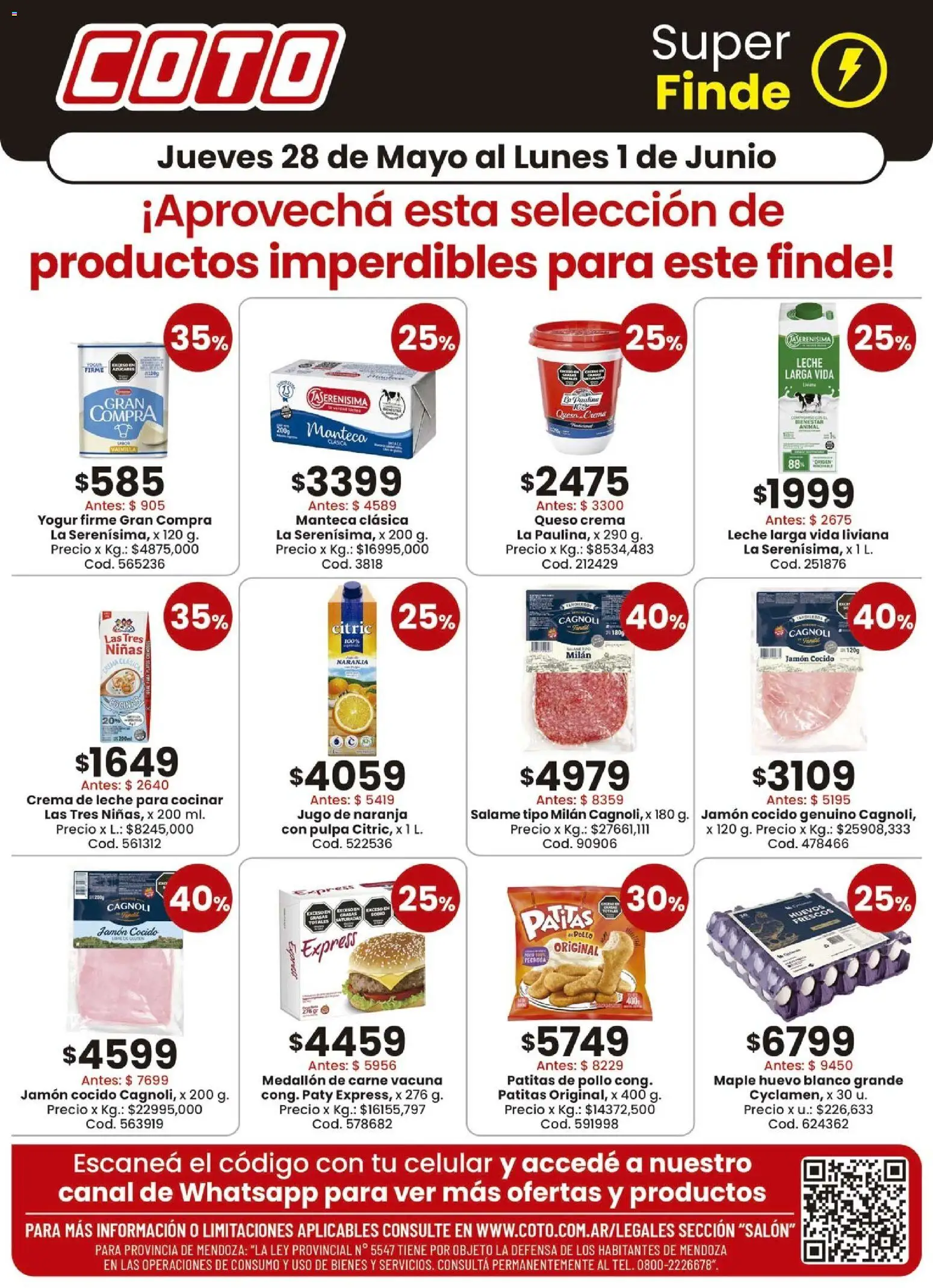 Coto - Salon Productos Motivo │ válido desde el 28.05.2026 | Página: 1 | Productos: Pollo, Queso crema, Yogur, Huevos