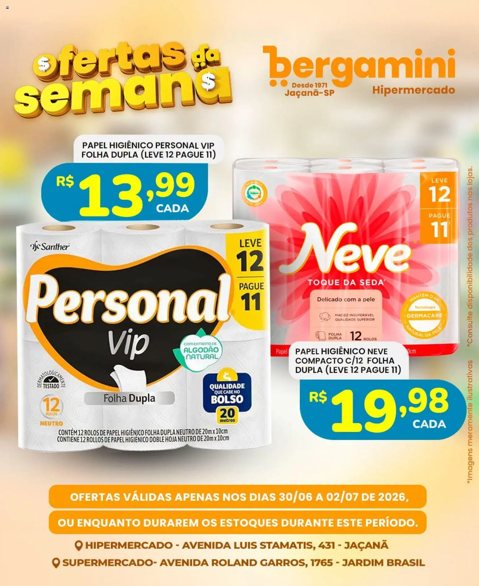 Supermercado Bergamini Folheto - válido de 30/06/2026 | Página: 8 | Produtos: Algodão, Papel higiênico